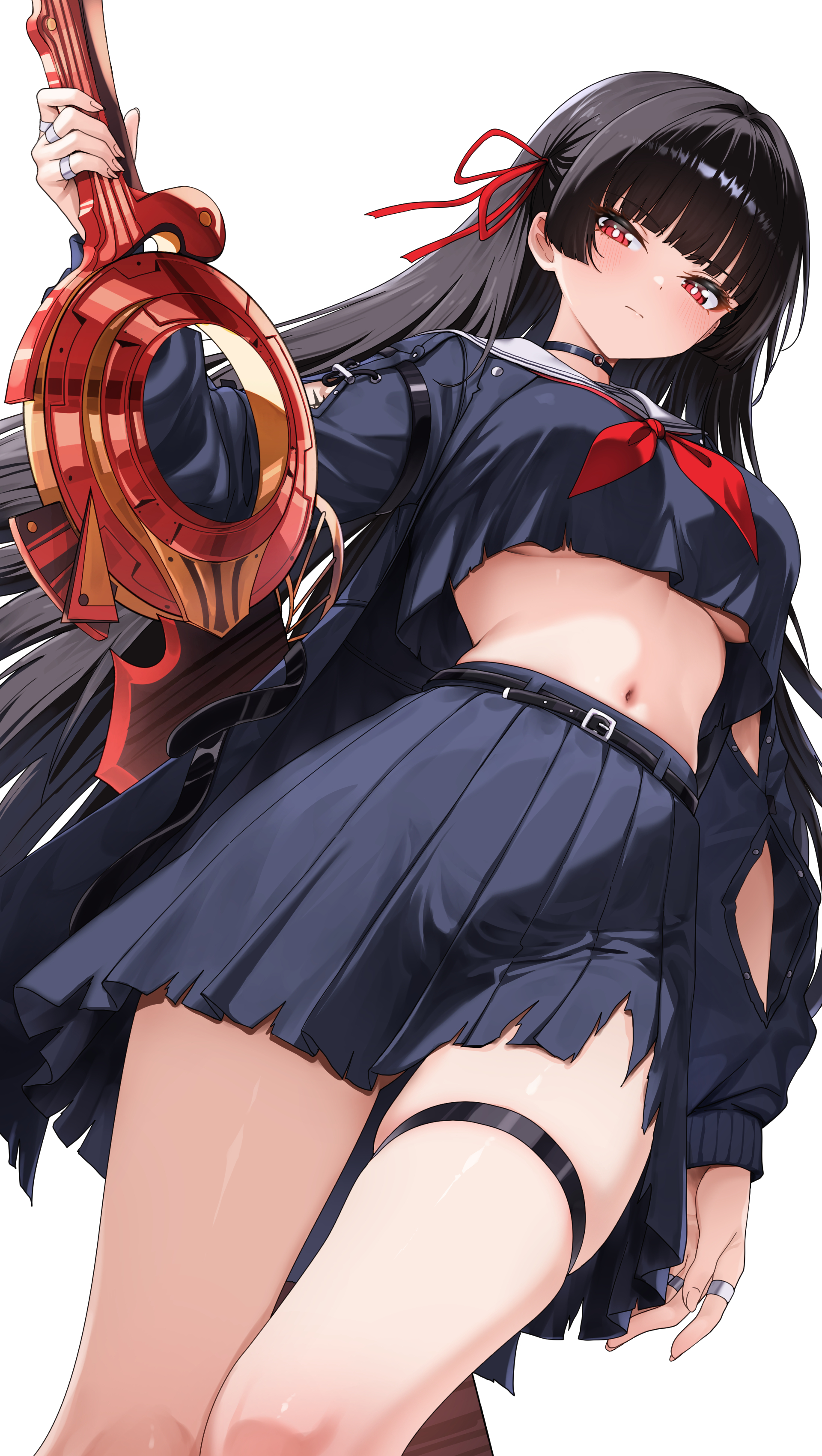 4ddd chisa garter no_bra seifuku sword tattoo torn_clothes underboob wuthering_waves