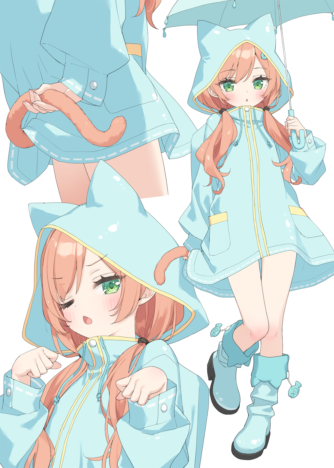 animal_ears kani_biimu minazuki_sarami nekomimi skirt_lift tail umbrella