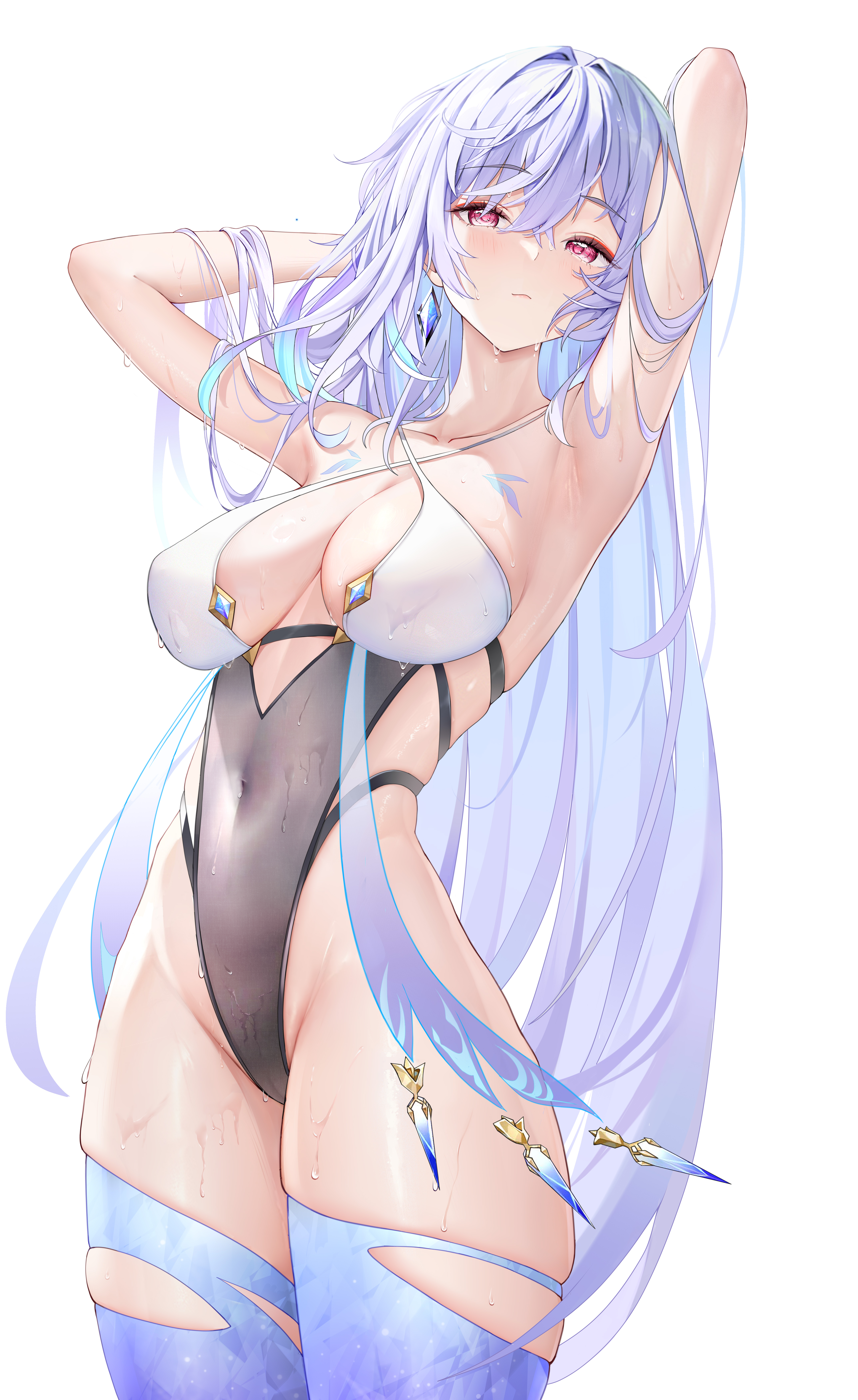 blhazx genshin_impact see_through skirk swimsuits tattoo thighhighs wet wet_clothes