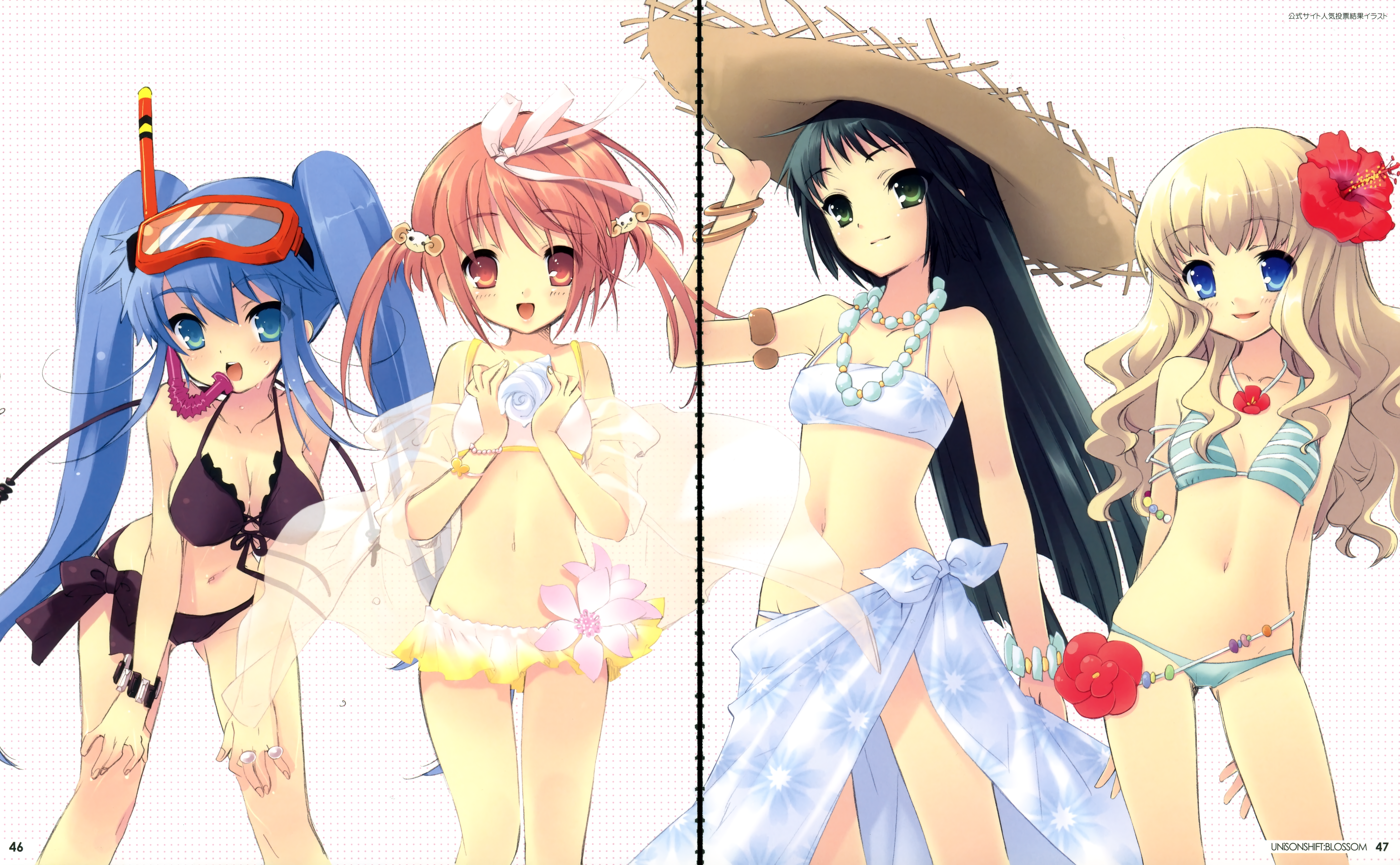 akihime_sumomo bikini cleavage ito_noizi koiwai_flora nanatsuiro_drops see_through swimsuits unisonshift wet yaeno_nadeshiko yuki-chan yuuki_nona