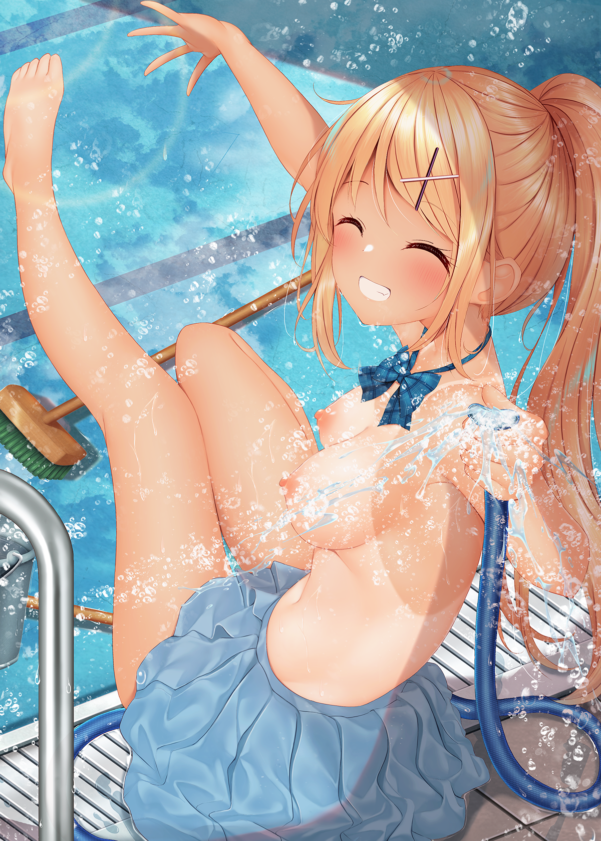 kin-iro_mosaic kujou_karen minato_ojitan nipples seifuku tan_lines topless wet wet_clothes