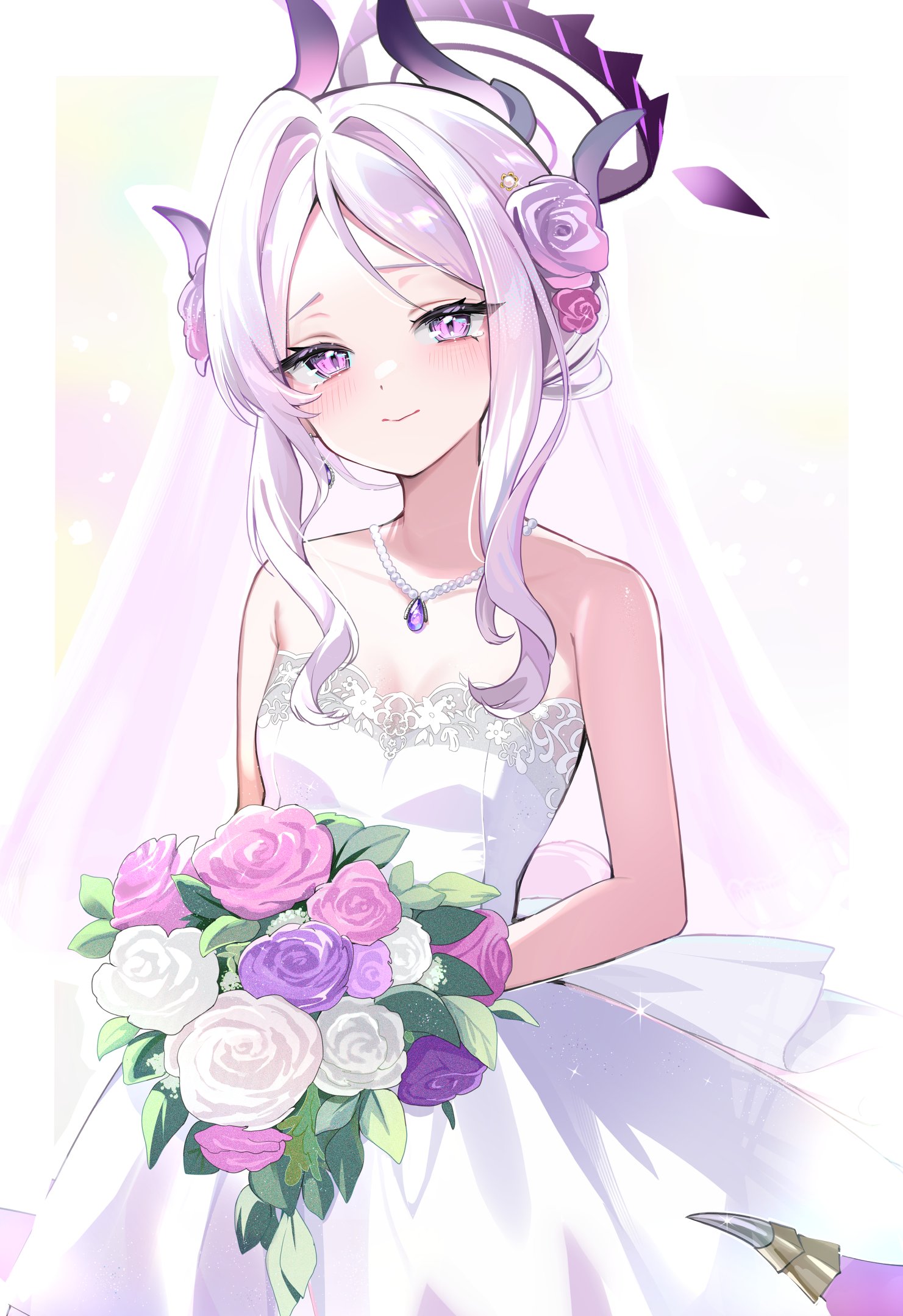 blue_archive devil dress halo horns no_bra sorasaki_hina tagme wedding_dress wings