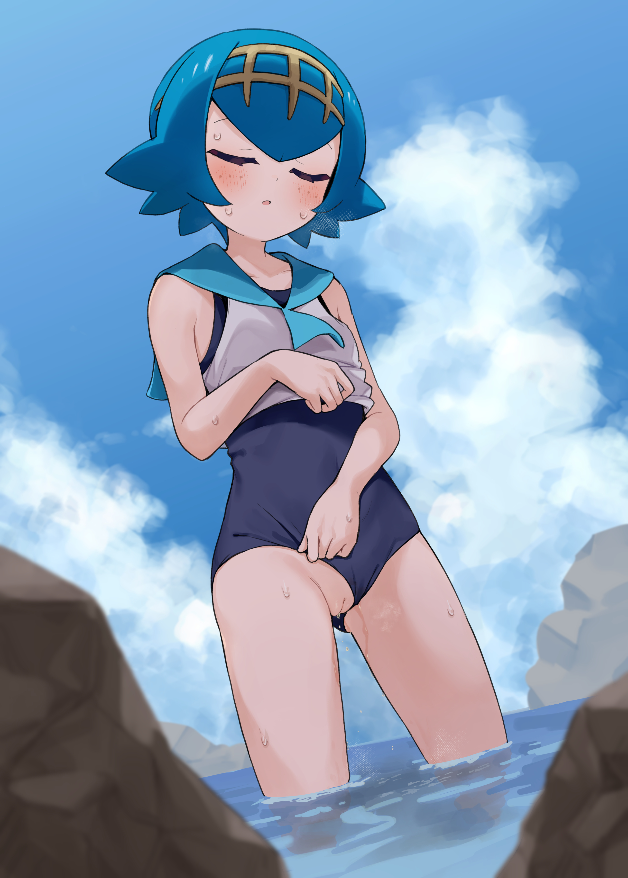 loli metaring pee pokemon pokemon_sm pokemon_usum pussy school_swimsuit seifuku suiren_(pokemon) swimsuits uncensored wet
