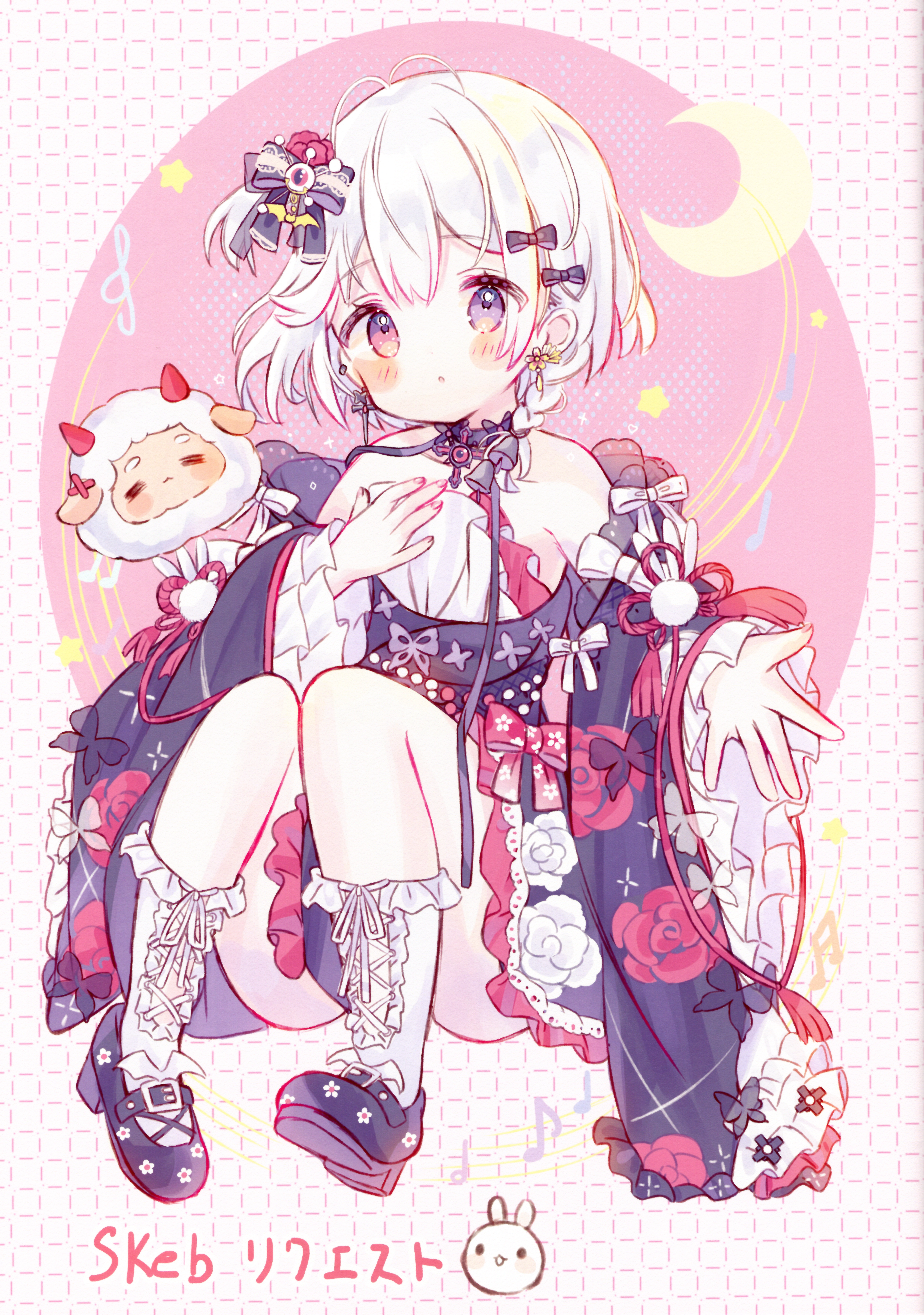 fruitsrabbit heterochromia lolita_fashion no_bra skirt_lift usapanchieri wa_lolita