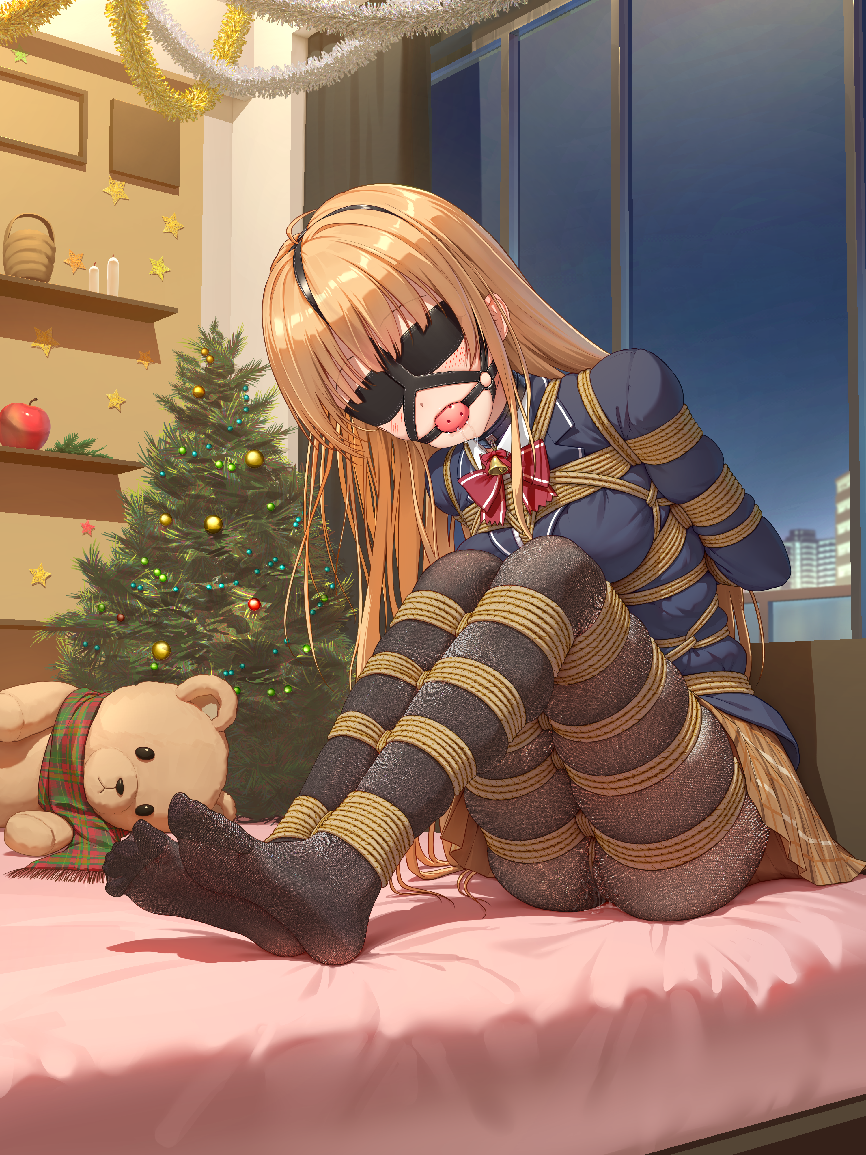 bondage christmas nopan otonari_no_tenshi-sama_ni_itsu_no_ma_ni_ka_dame_ningen_ni_sareteita_ken pantyhose pussy_juice seifuku shiina_mahiru tokinohimitsu