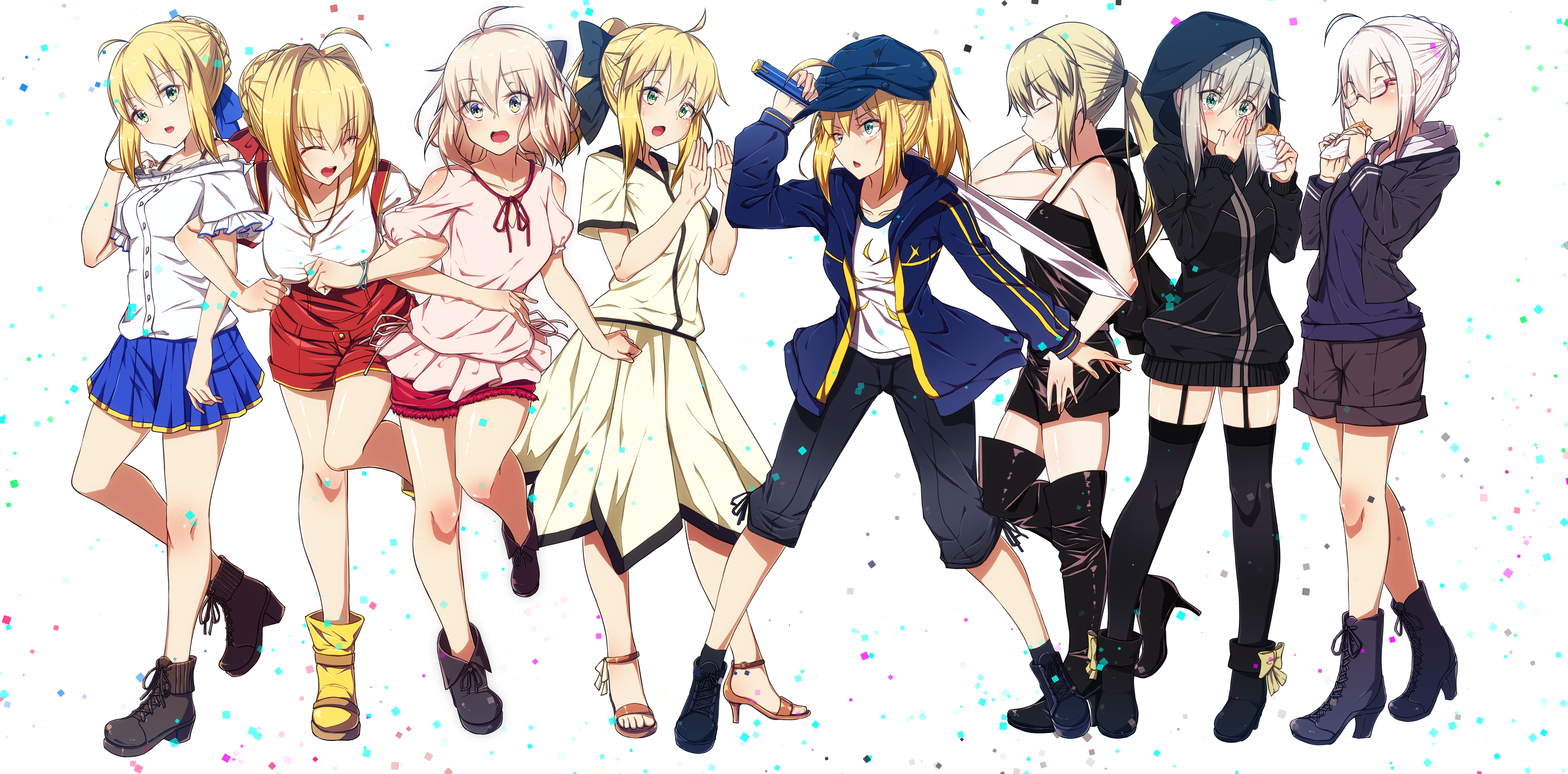 fate/grand_order gray_(fate) heels heroine_x heroine_x_alter kawaruhi lord_el-melloi_ii-sei_no_jikenbo megane okita_souji_(fate) saber saber_alter saber_extra saber_lily stockings sword thighhighs