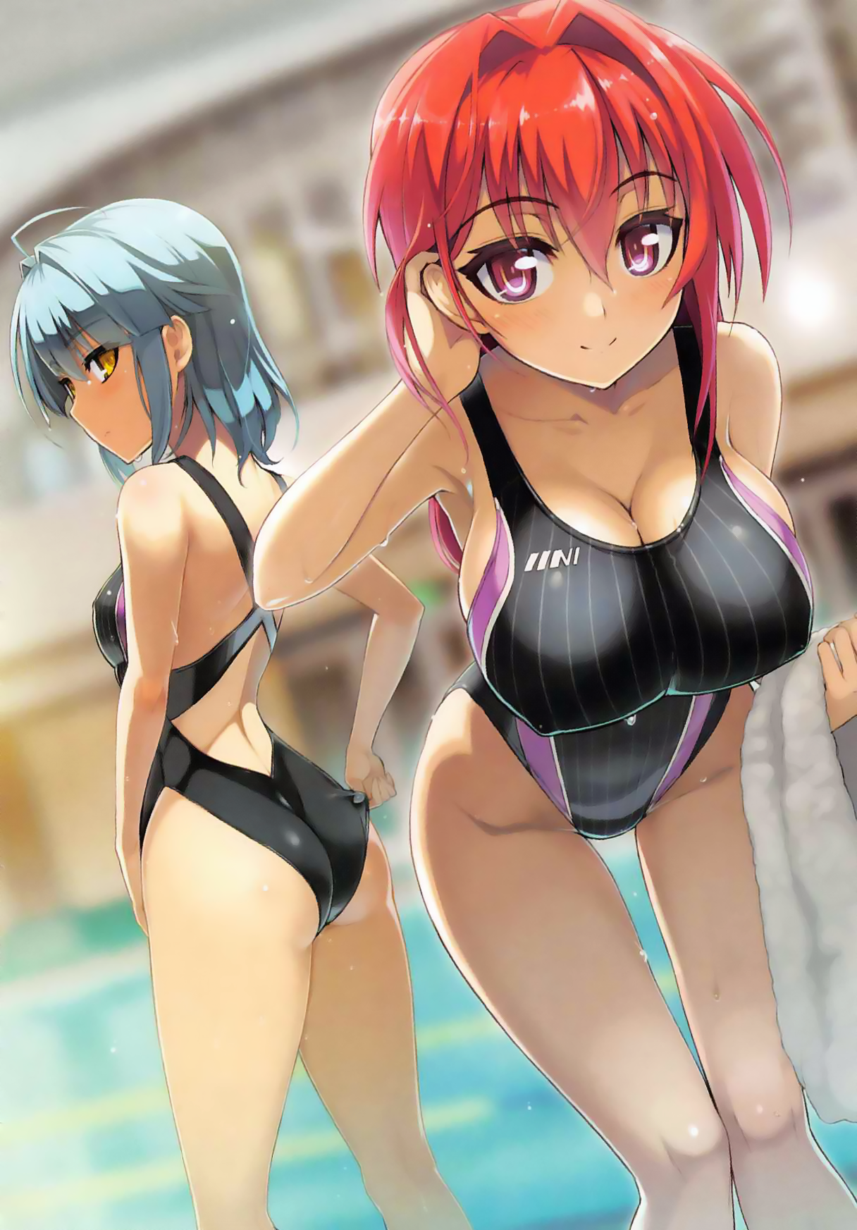 ass erect_nipples naruse_mio nonaka_yuki ookuma_nekosuke shinmai_maou_no_testament swimsuits wet