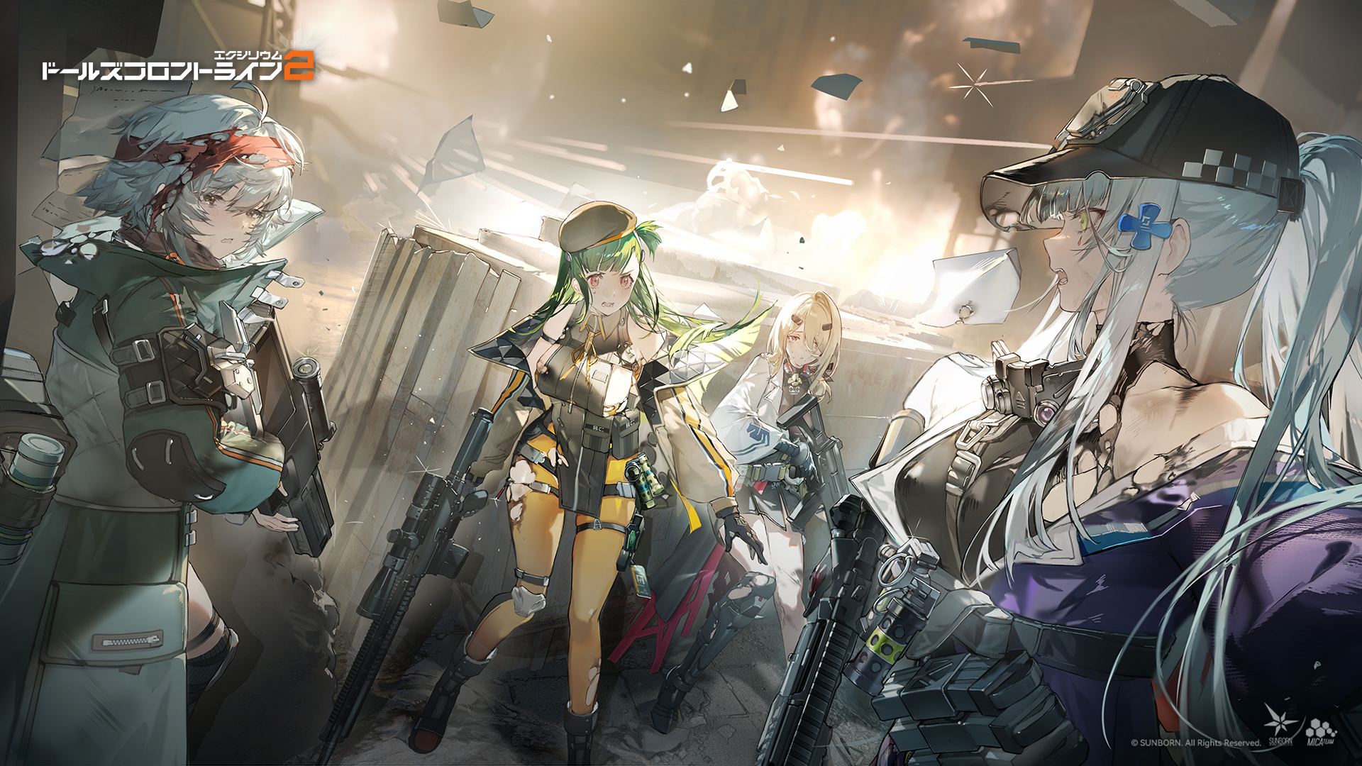 g11_(girls_frontline) g28_(girls_frontline) garter girls_frontline_2:_exilium gun hk416_(girls_frontline) pantyhose tagme tattoo thighhighs torn_clothes wallpaper weapon