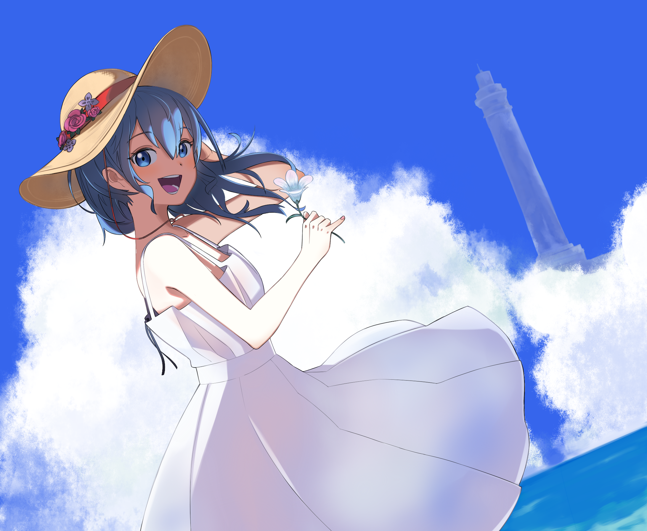 dress hololive hoshimachi_suisei see_through skirt_lift snorkel14 summer_dress