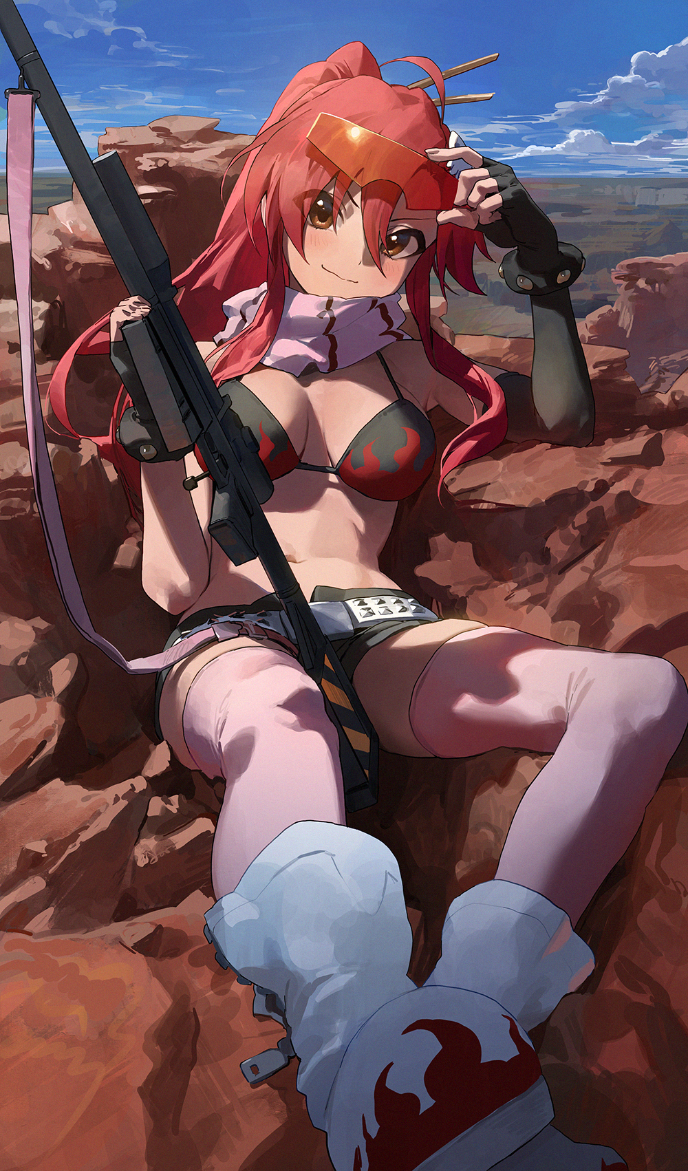 bikini_top gun megane modare swimsuits tengen_toppa_gurren_lagann thighhighs yoko