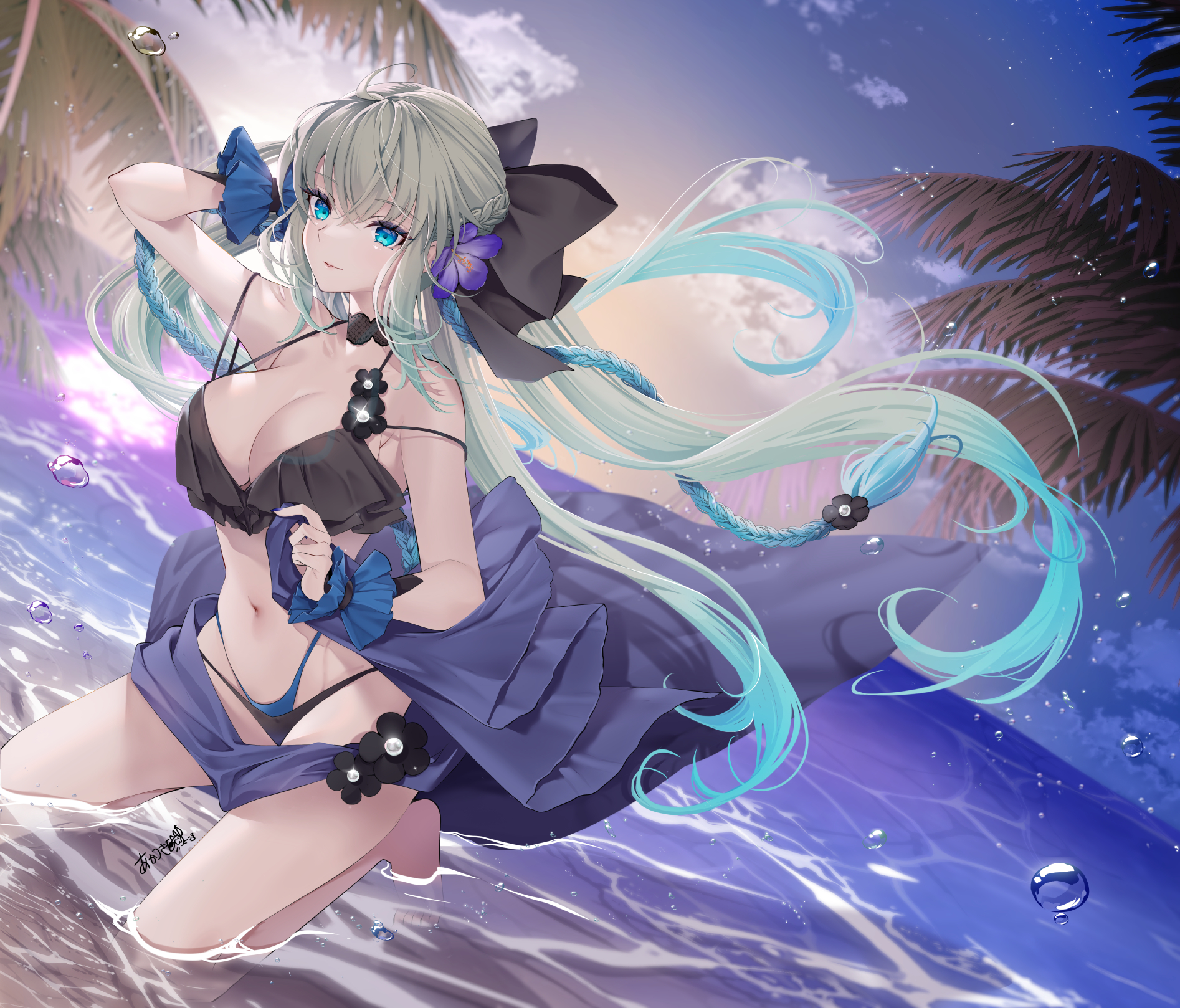 akatsuki_hijiri bikini fate/grand_order morgan_le_fay_(fate) swimsuits wet