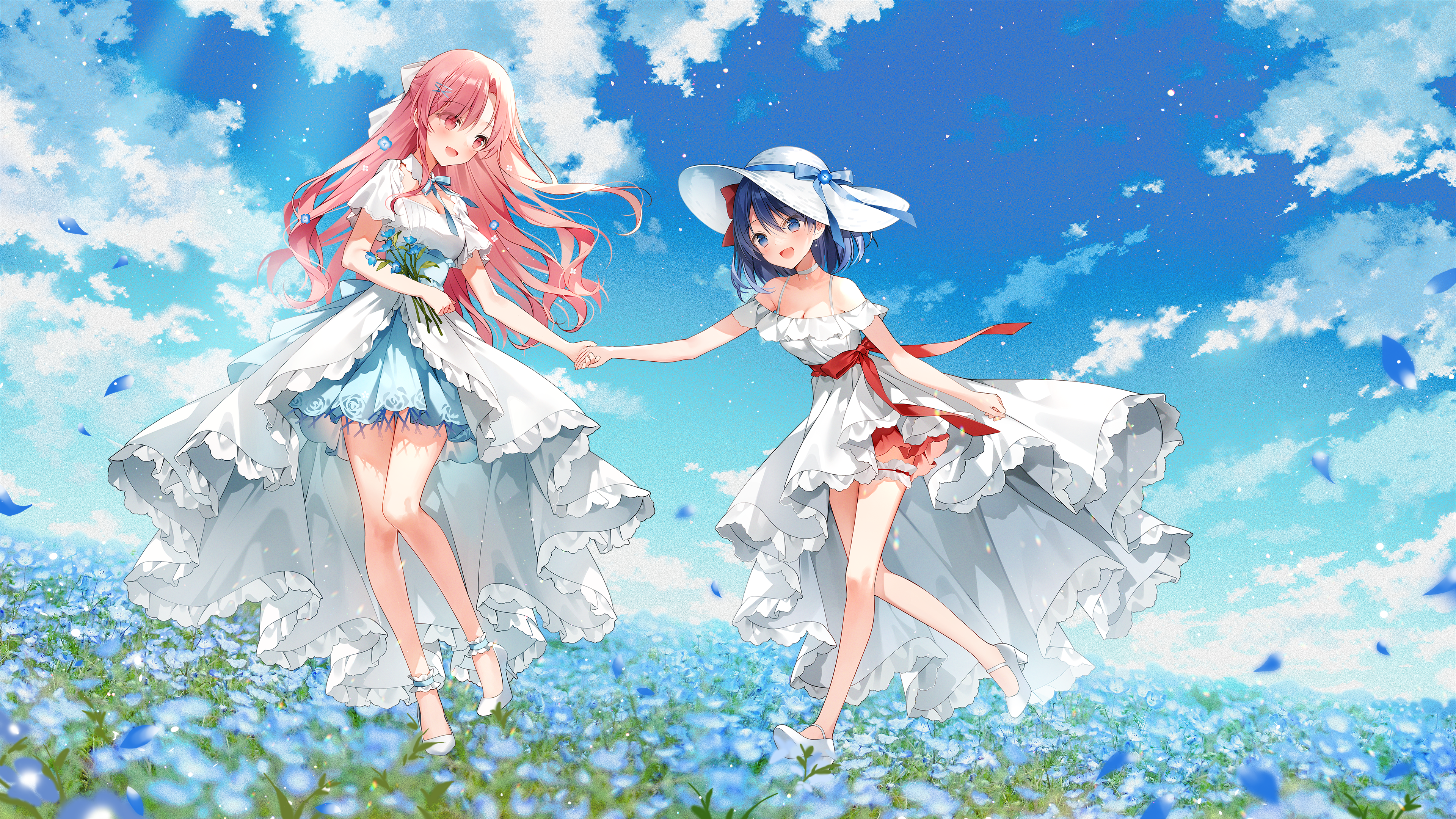 cleavage dress garter heels nini_yuuna skirt_lift summer_dress tsunderia wallpaper weri yuri