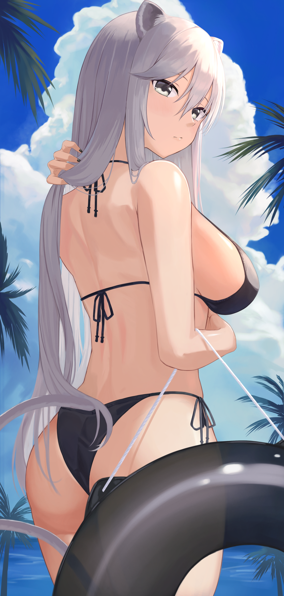 animal_ears ass bikini hololive shishiro_botan sino_(oyasumi_hf) swimsuits tail thong