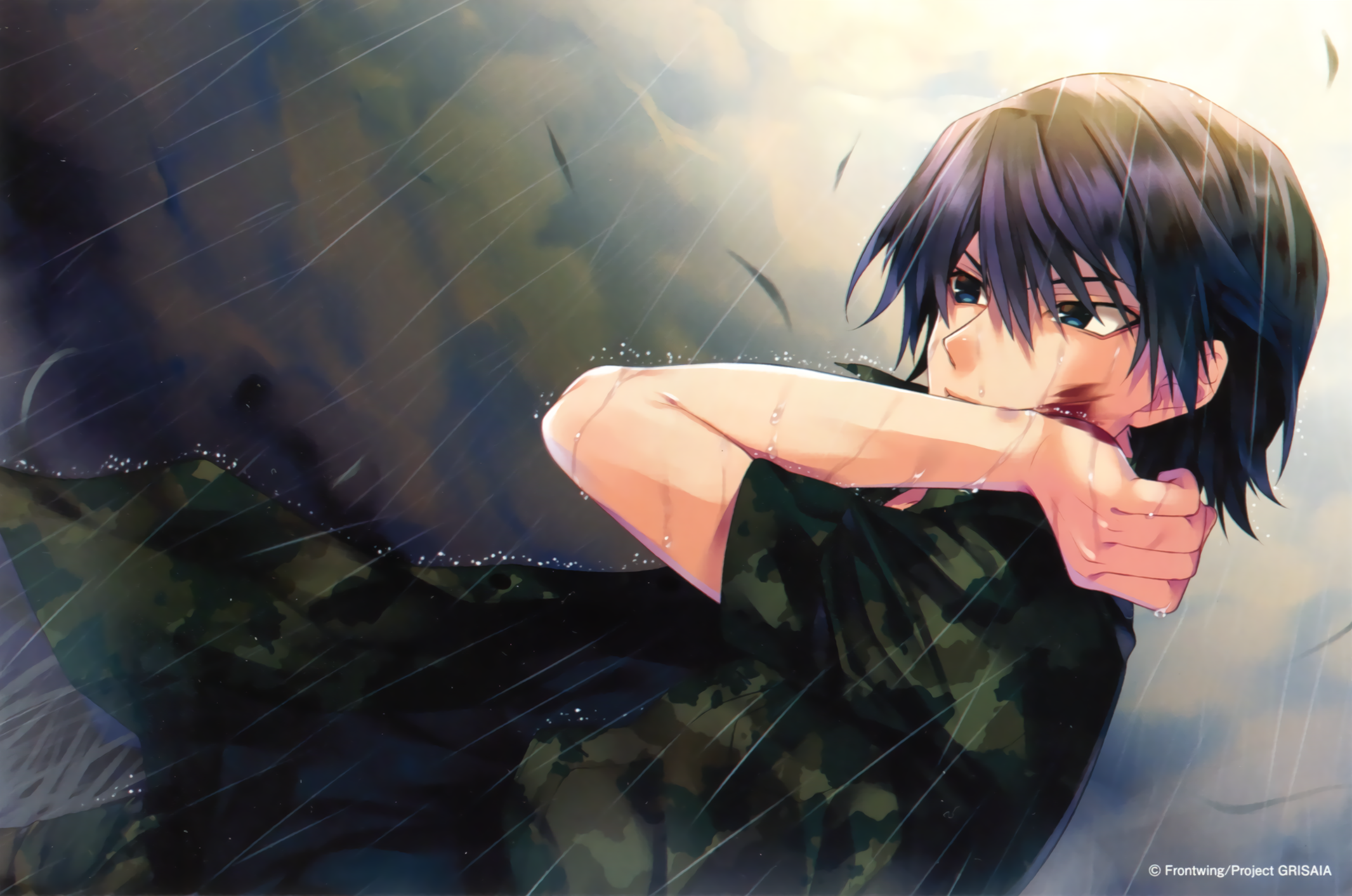 blood endcard grisaia grisaia_no_kajitsu hatori_piyoko kazami_yuuzi male uniform wet