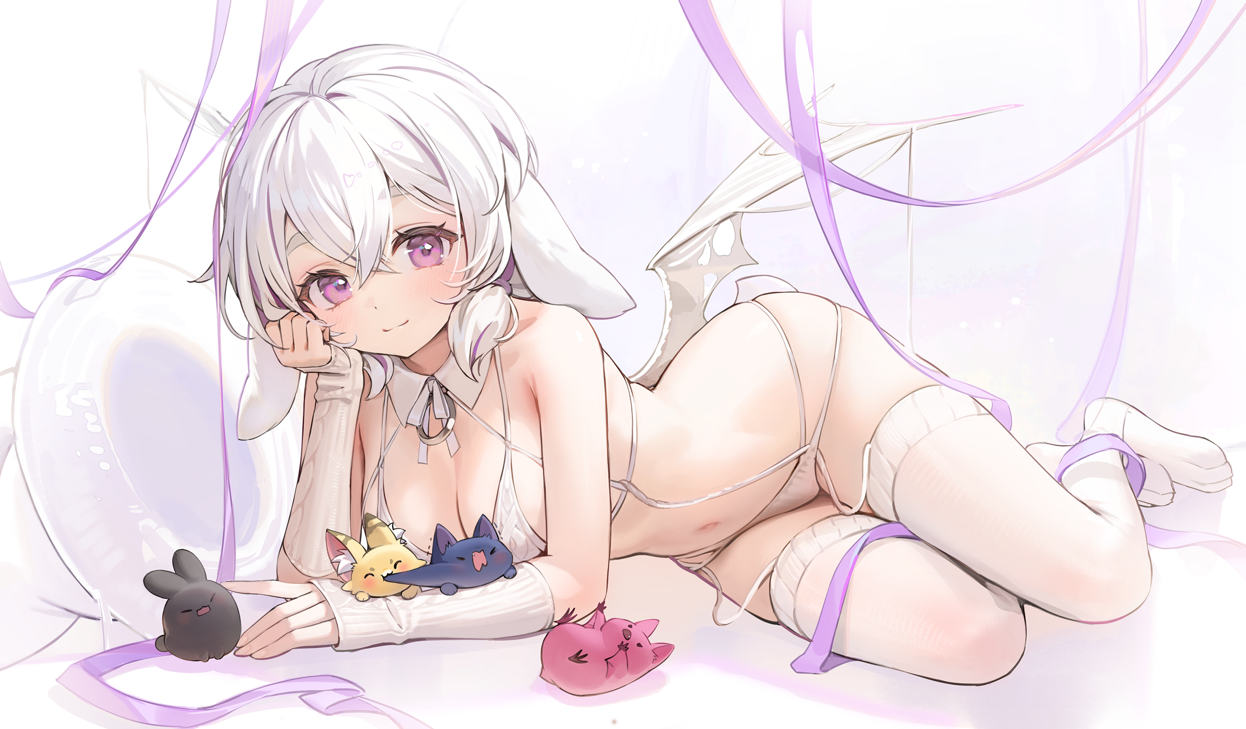 animal_ears bra bunny_ears hansum pantsu stockings sweater tail thighhighs wings