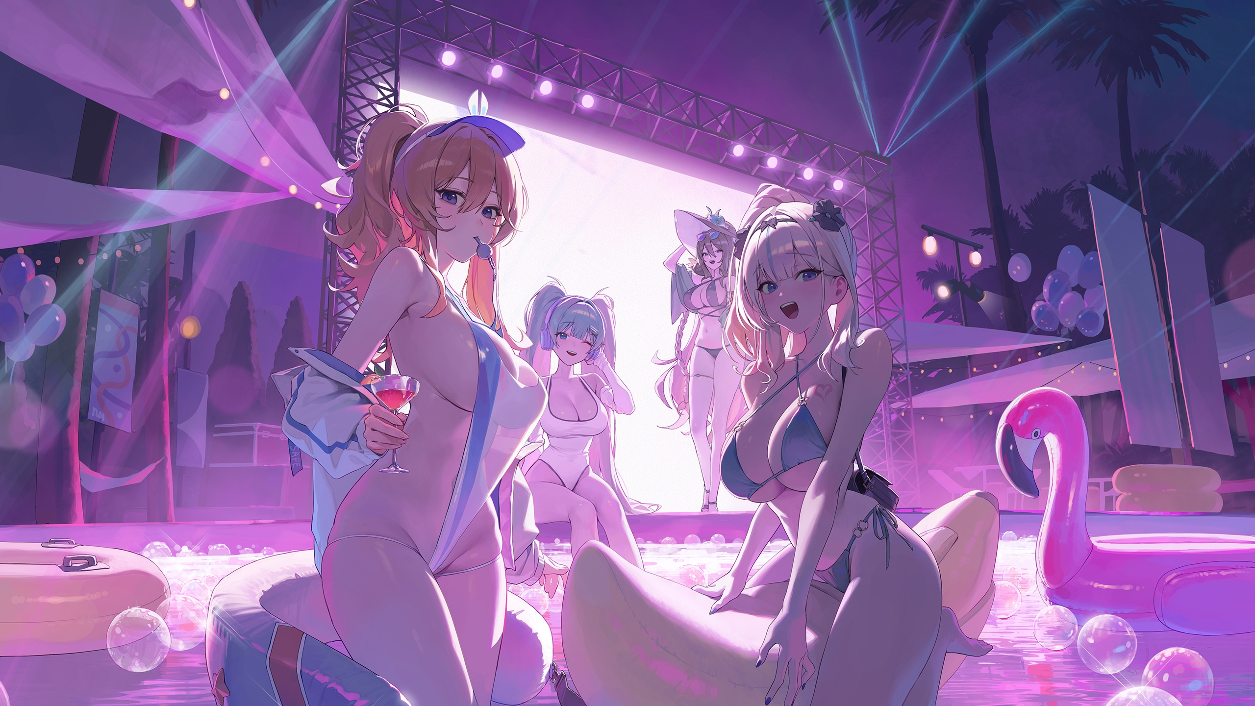 bikini brown_dust_ii dalvi garter headphones megane nebris origami see_through sling_bikini swimsuits tattoo venaka wallpaper zenith_(brown_dust_ii)