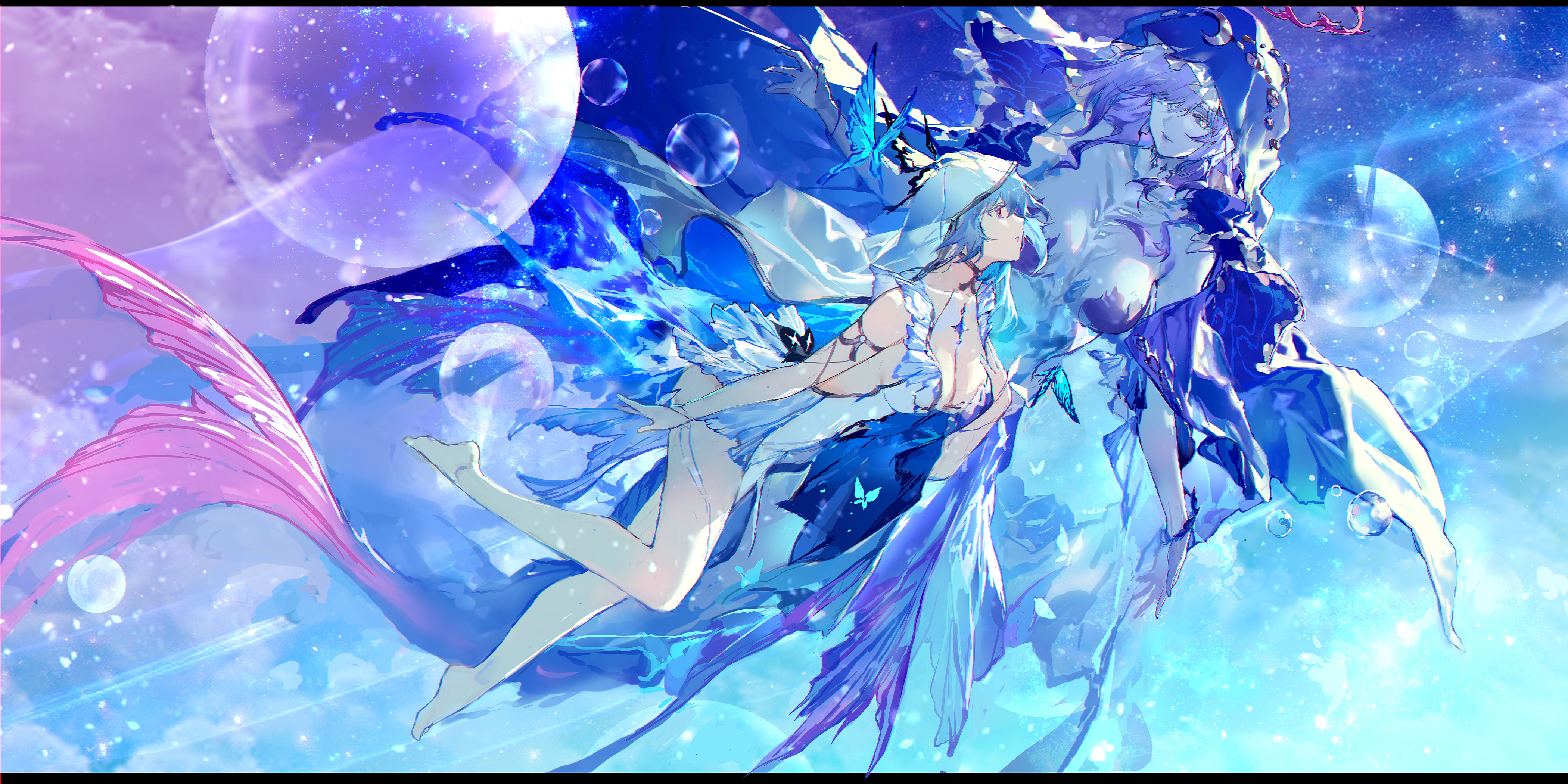 dress mermaid monster_girl no_bra shorekeeper swd3e2 tail wuthering_waves