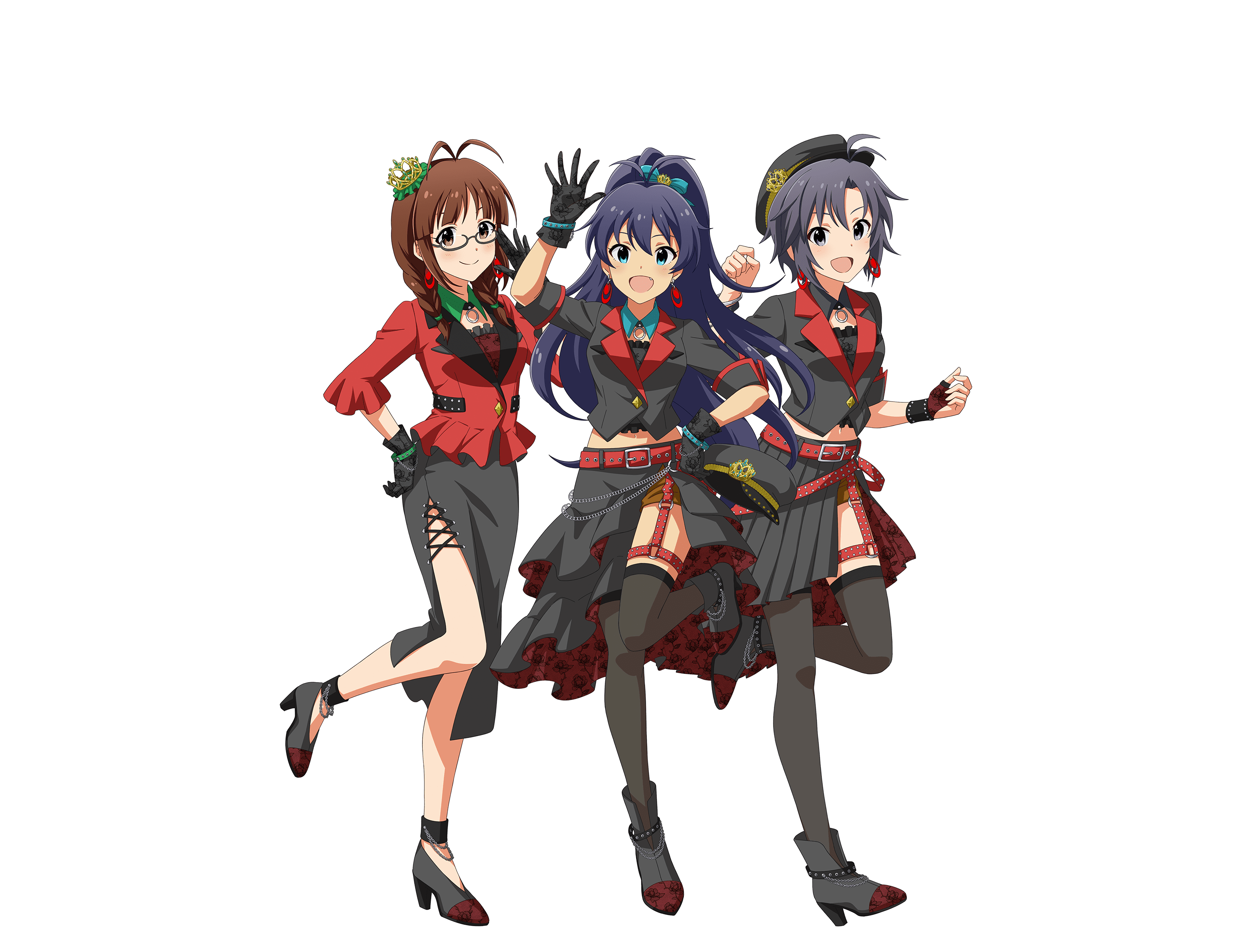 akizuki_ritsuko ganaha_hibiki garter heels kikuchi_makoto megane tagme the_idolm@ster thighhighs transparent_png uniform