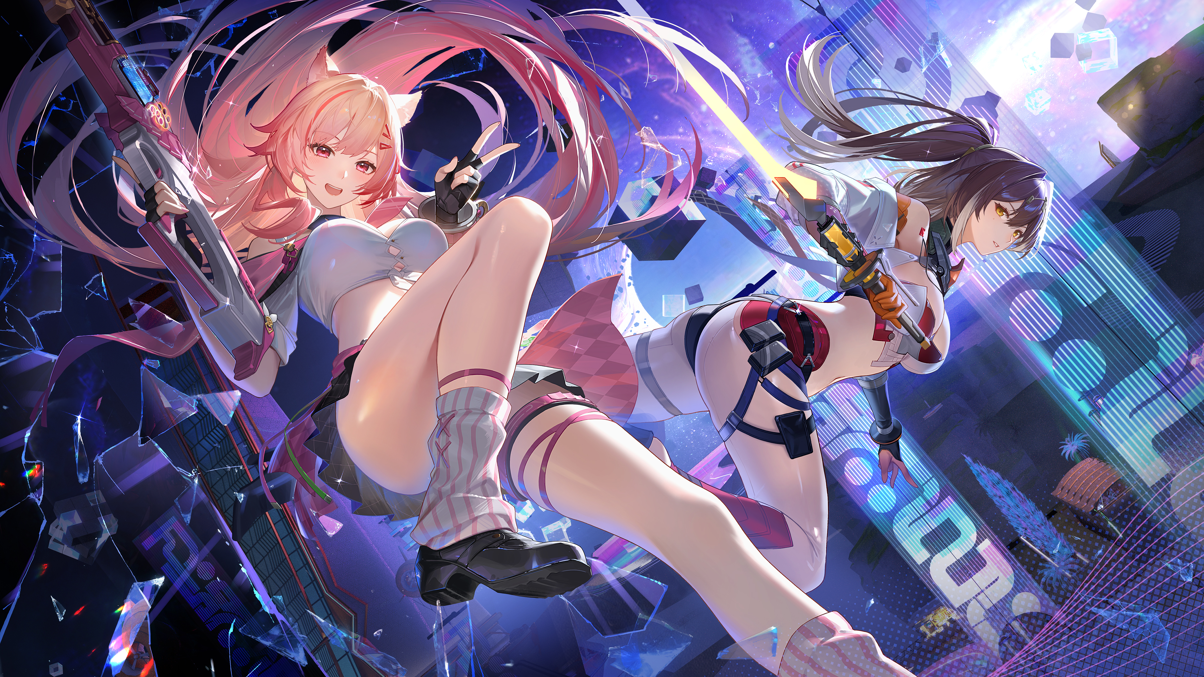 animal_ears garter gun heels nekomimi no_bra skirt_lift snowbreak:_containment_zone sword tagme wallpaper