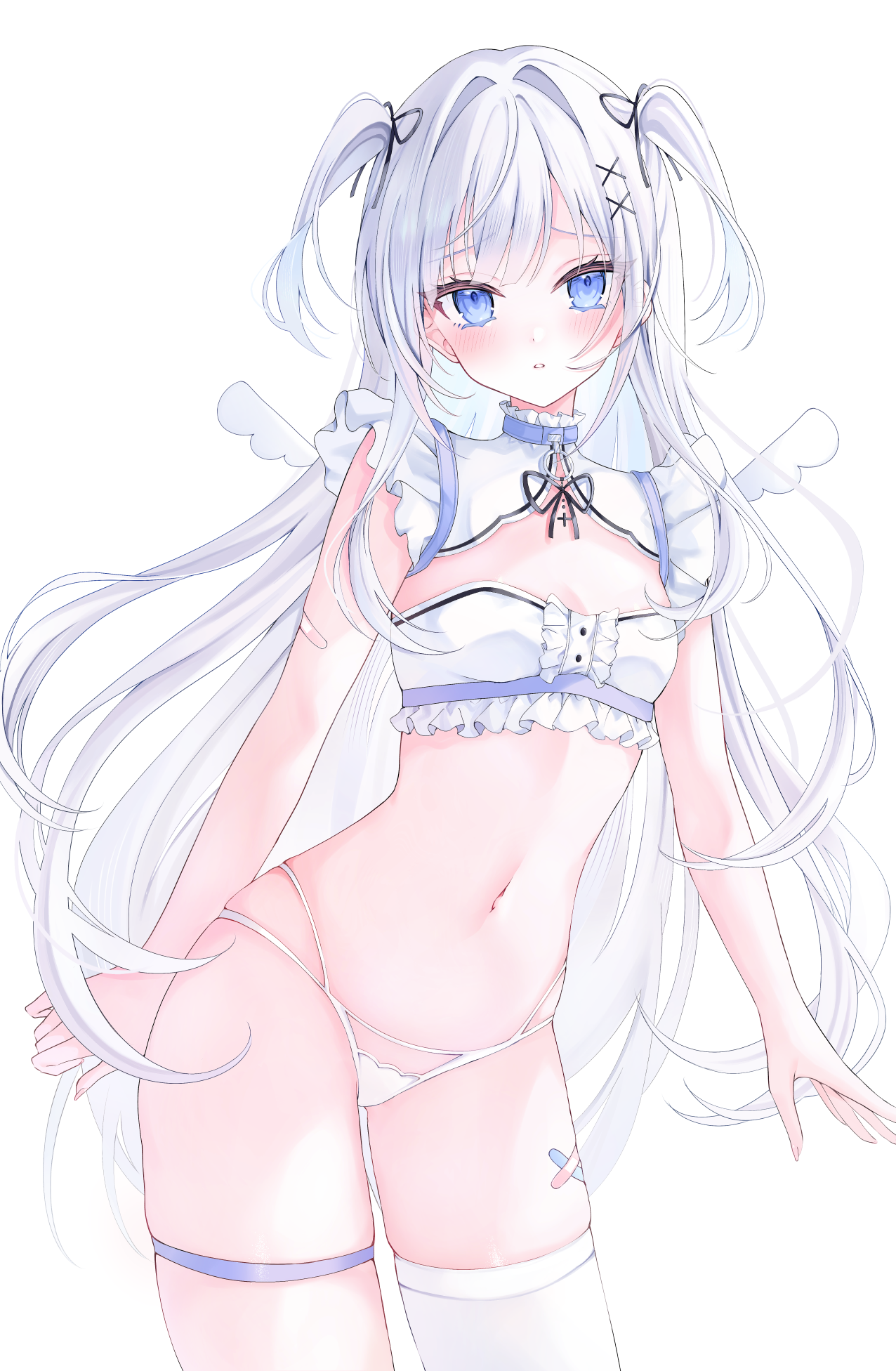 bandaid garter hiiragi_(hr_ccr) no_bra pantsu thighhighs wings