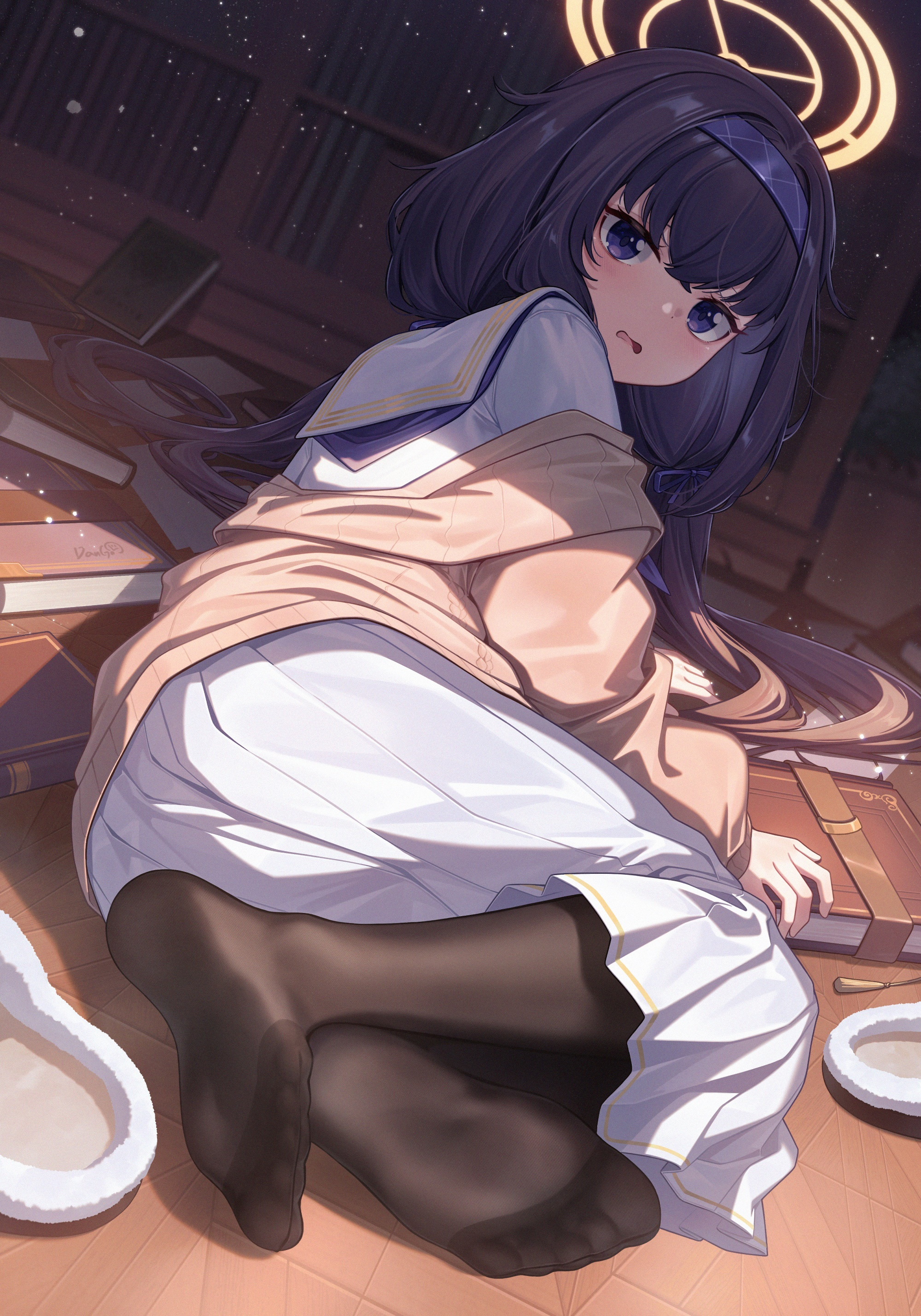 blue_archive dango_remi feet halo kozeki_ui pantyhose seifuku sweater