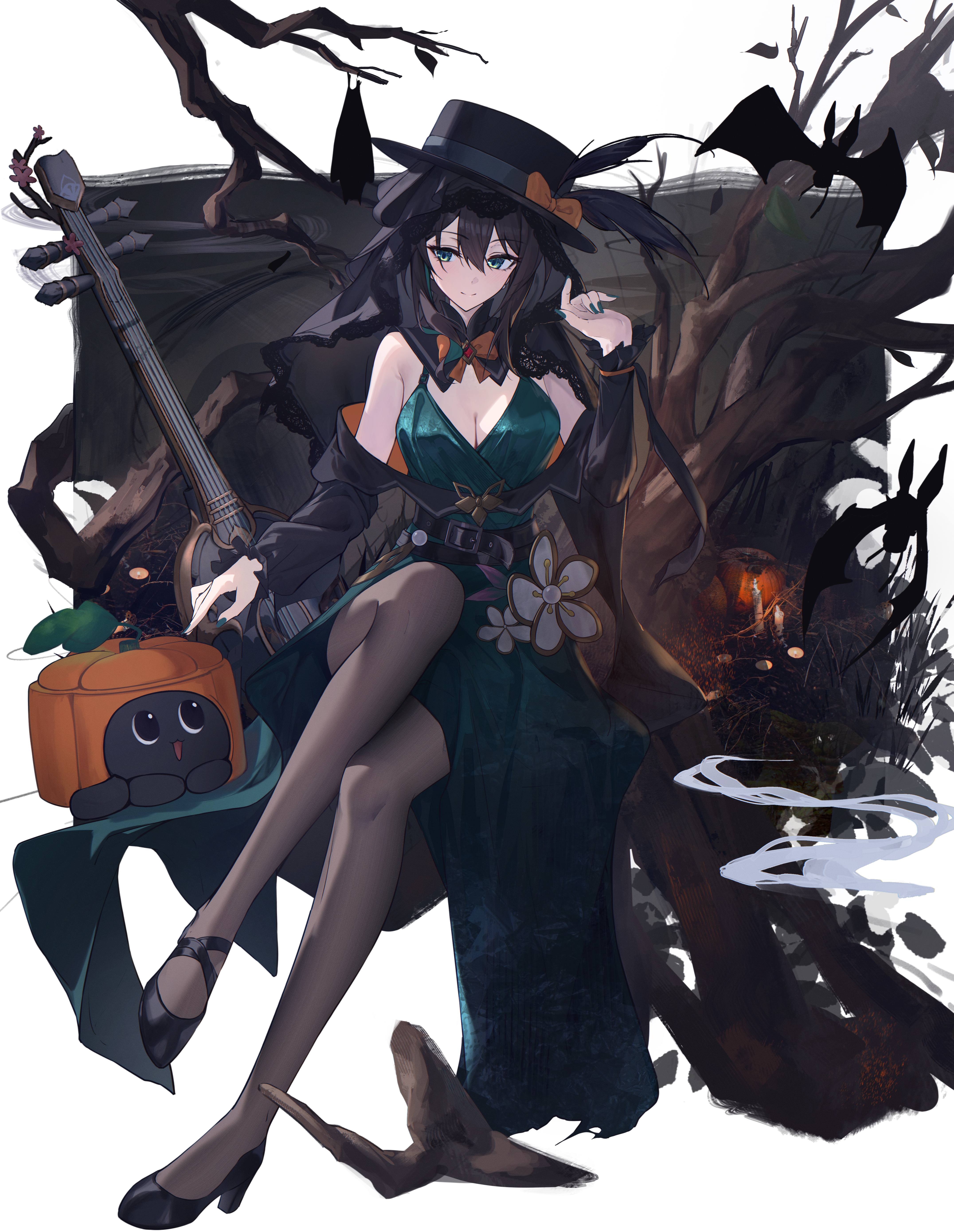 bakemonsou cleavage dress halloween heels honkai:_star_rail pantyhose ruan_mei skirt_lift