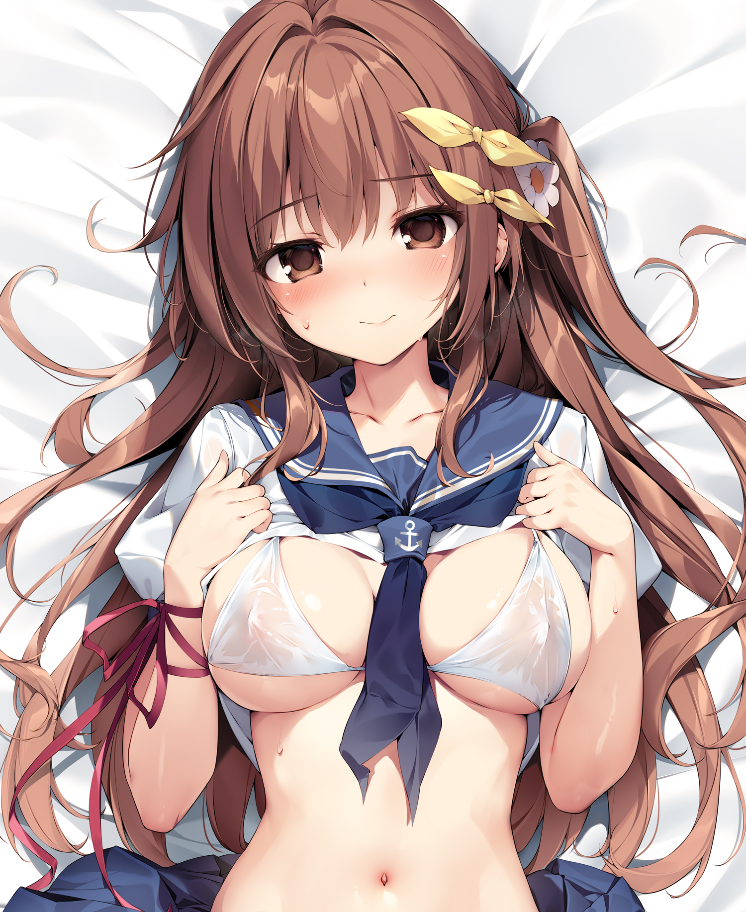 aomi_maika bikini_top dakimakura erect_nipples karory see_through seifuku shirt_lift swimsuits wet_clothes