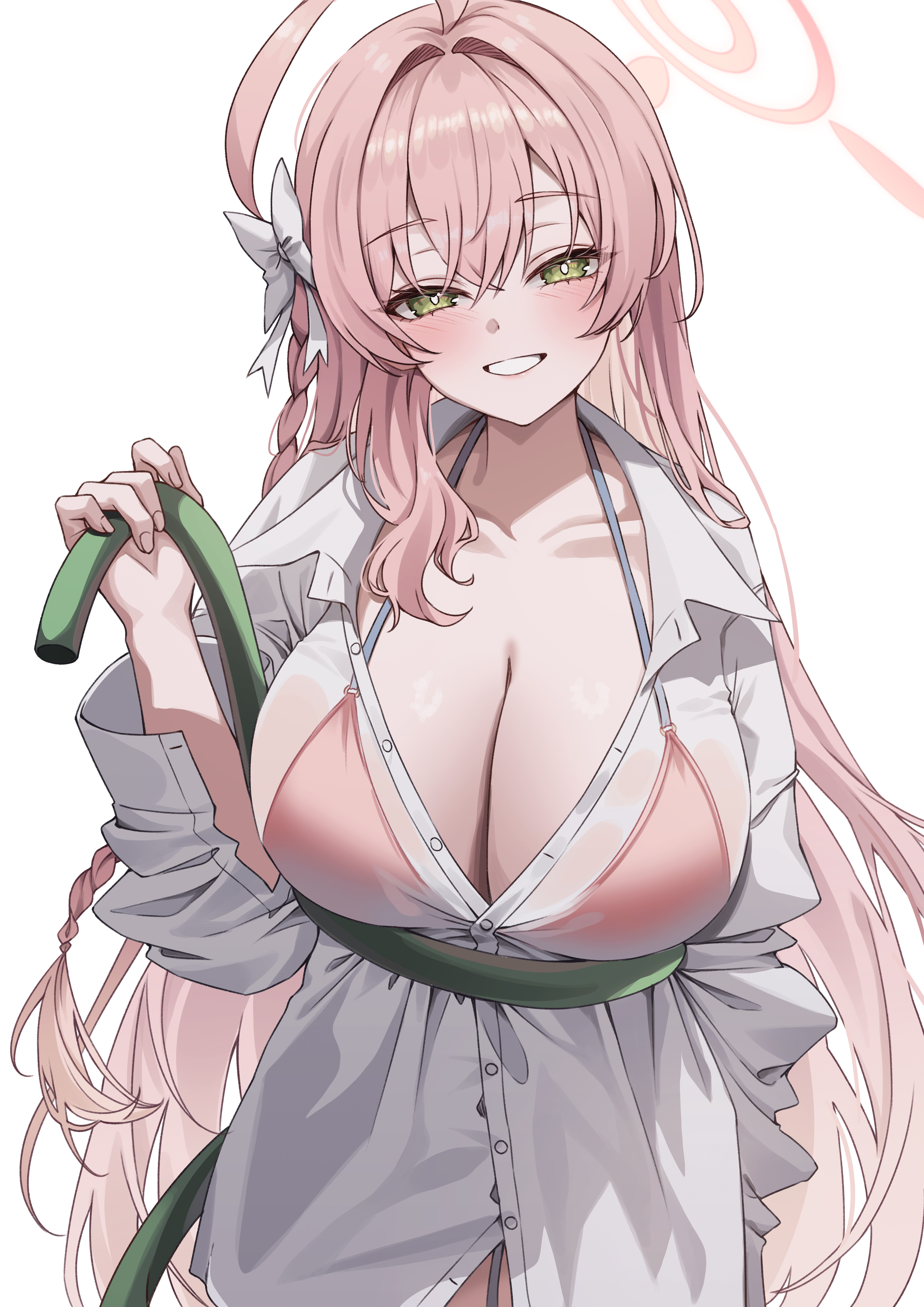 bikini_top blue_archive dress_shirt halo open_shirt ryon_y0421 see_through swimsuits urawa_hanako