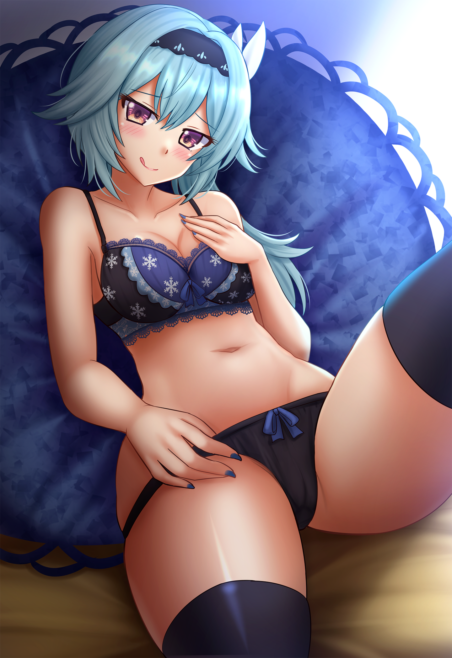 bra cameltoe cleavage eula genshin_impact kazenokaze pantsu panty_pull thighhighs undressing