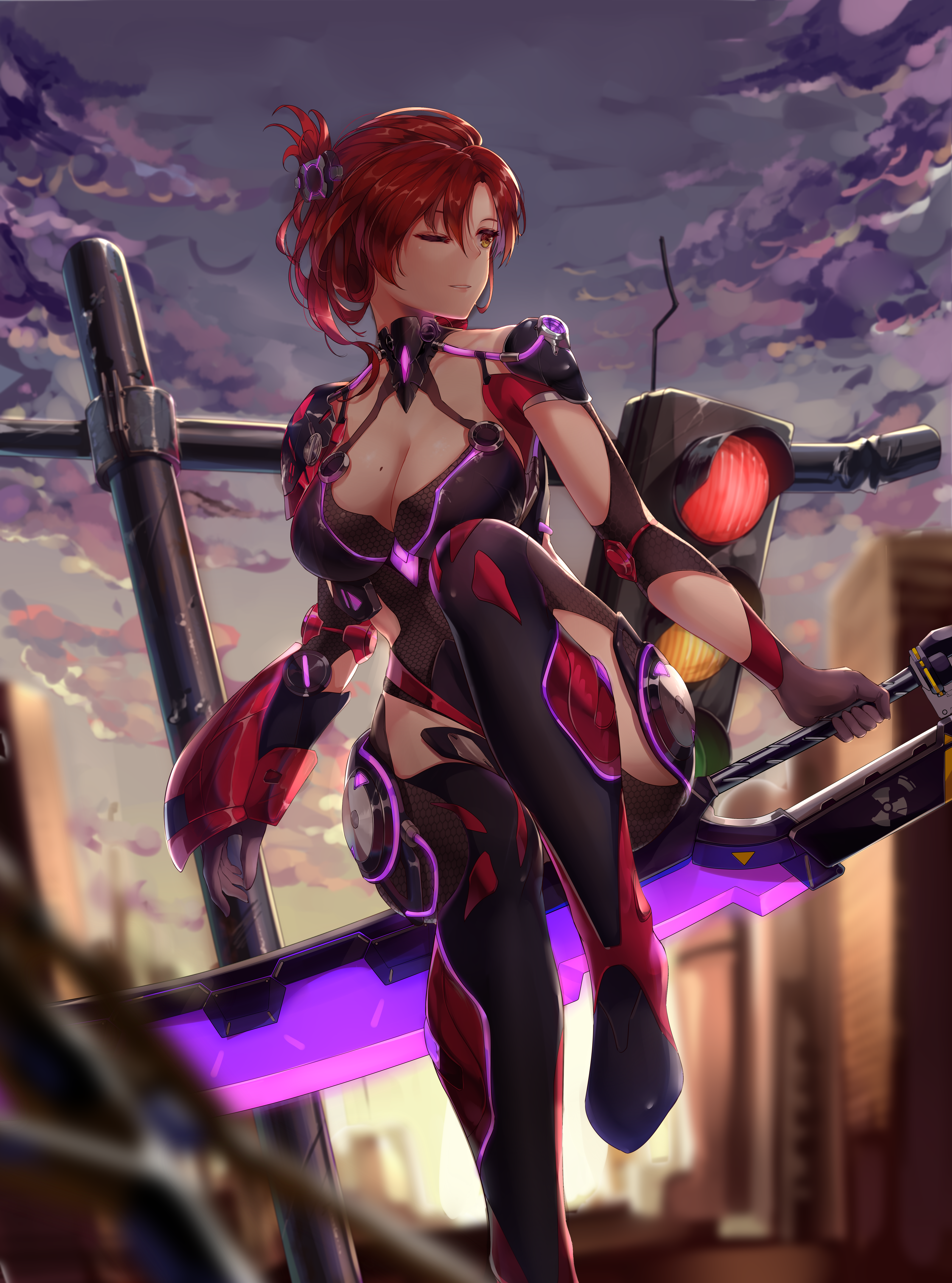 armor benghuai_xueyuan bodysuit cleavage honkai_impact murata_himeko sword zomzomzomsauce