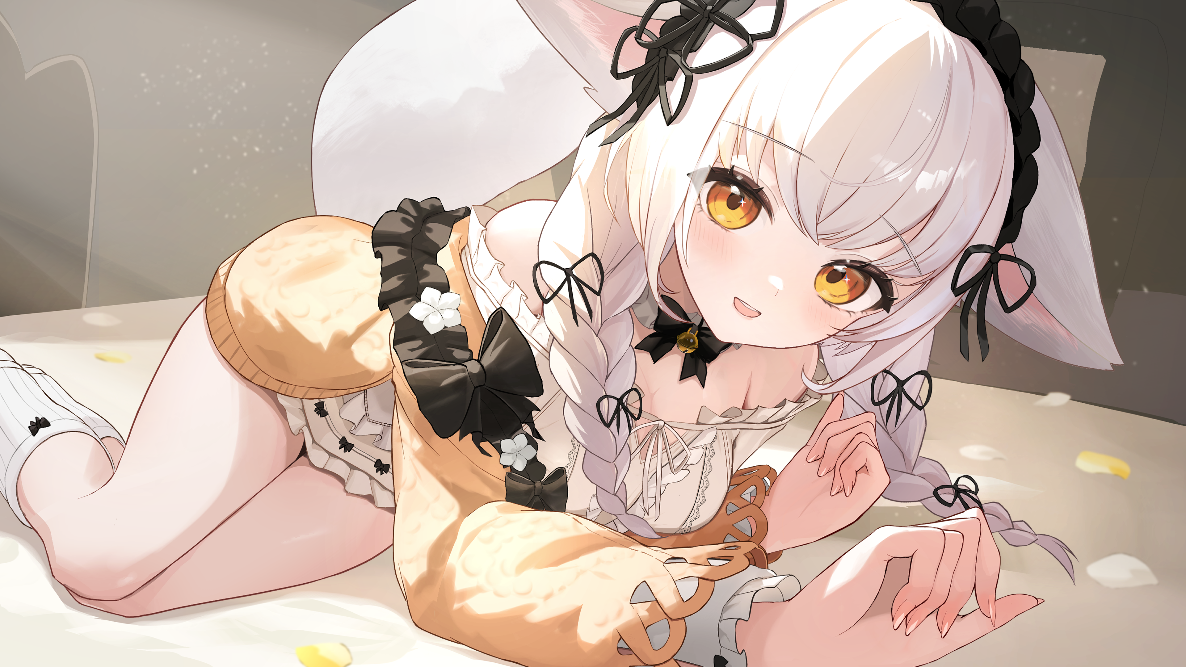 animal_ears indie_virtual_youtuber nekomimi no_bra sofieru sweater tail totono_shingari wallpaper