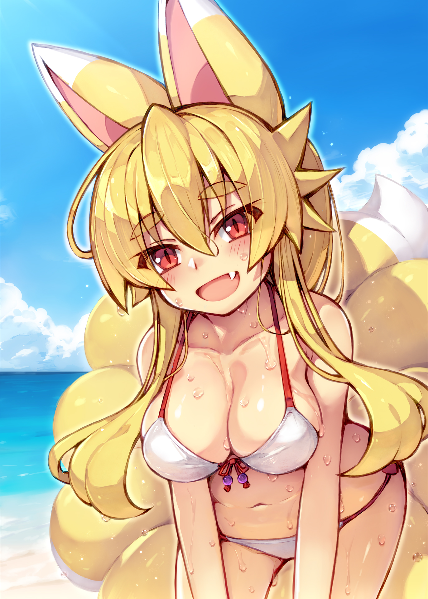 animal_ears bikini izuna_(shinrabansho) kitsune saru_000 shinrabansho swimsuits tail wet