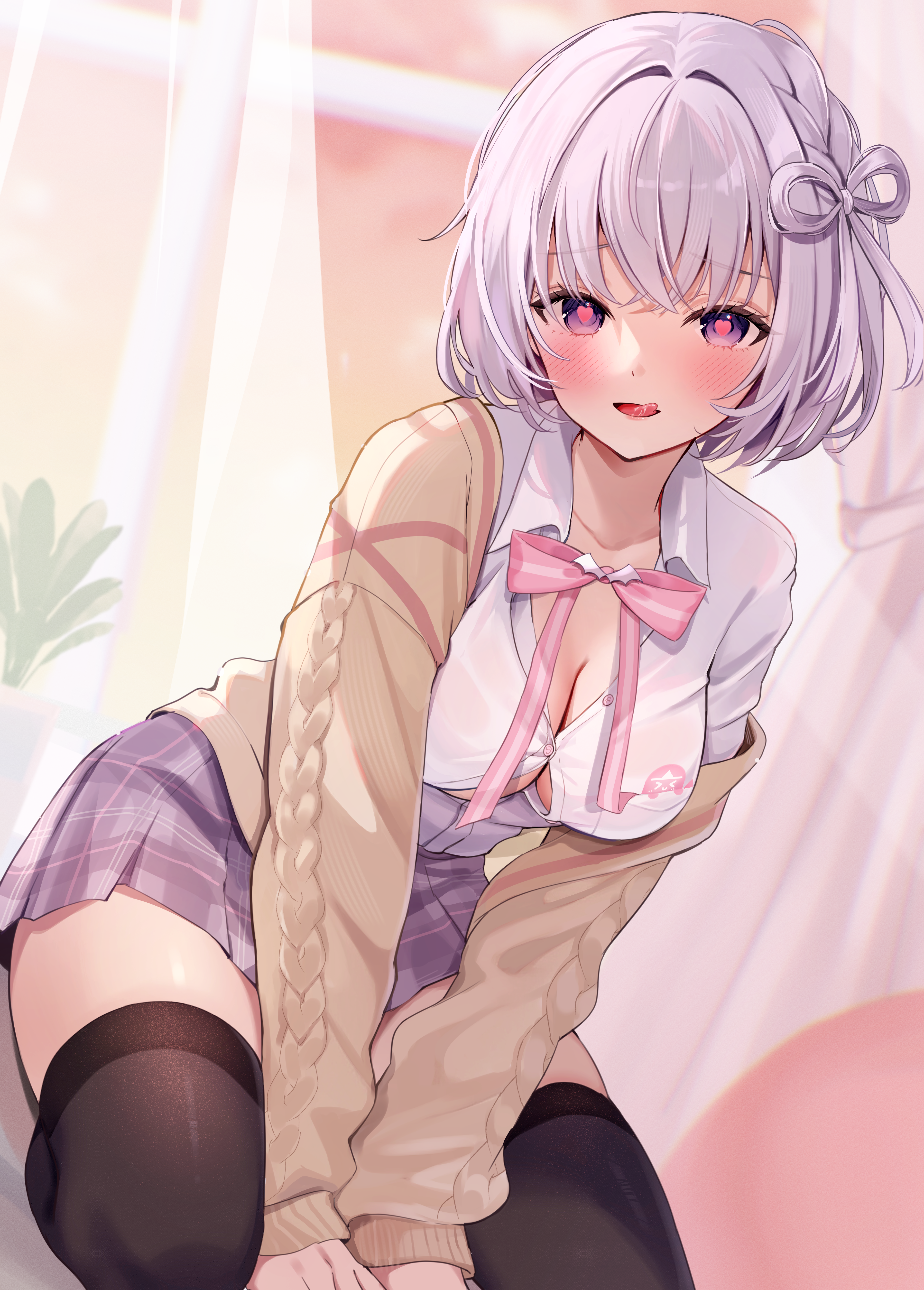 mare_ch. nightmare_(mare_ch.) no_bra open_shirt see_through seifuku su2525 sweater thighhighs
