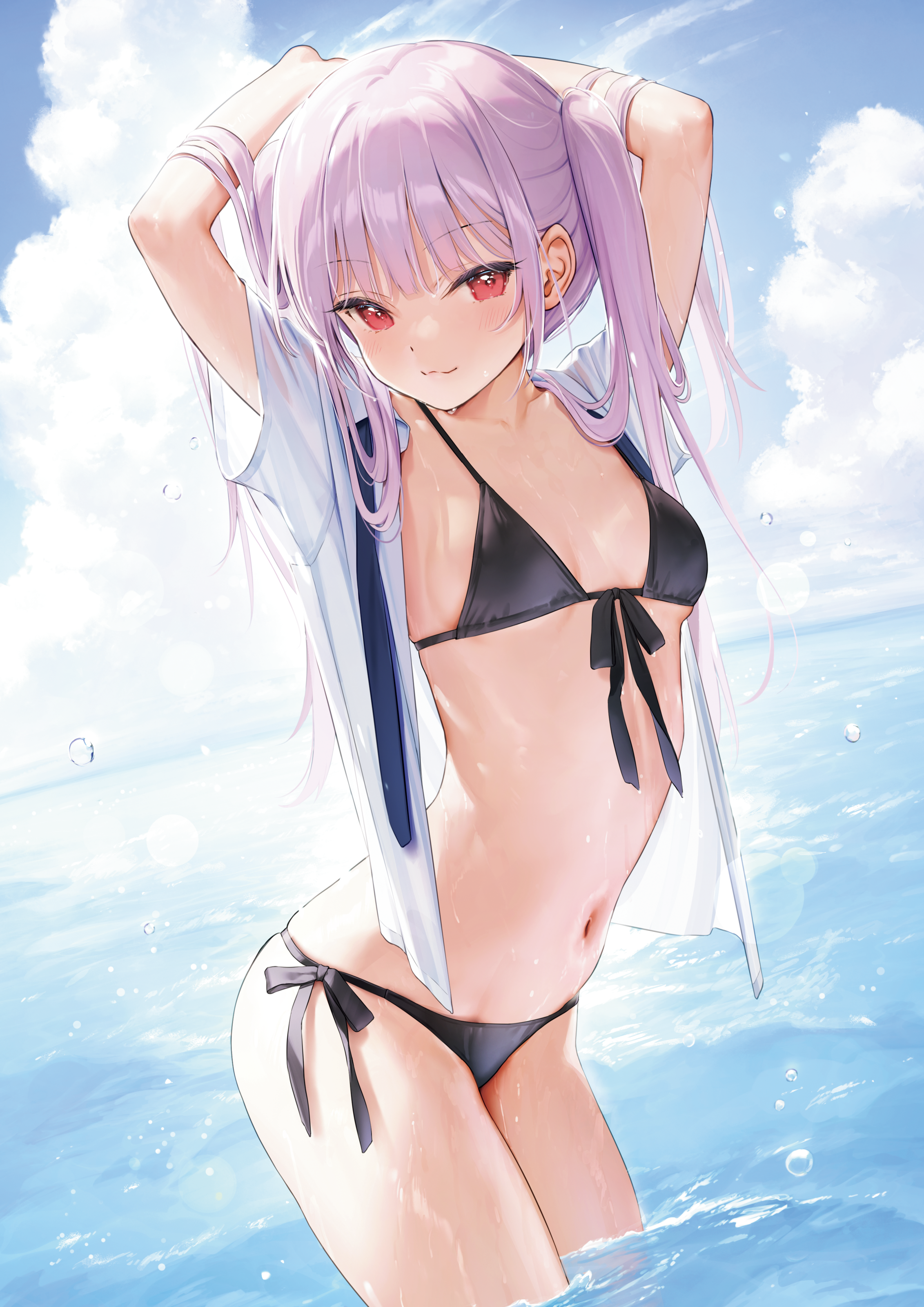 bikini digital_version mignon open_shirt see_through seifuku swimsuits wet wet_clothes