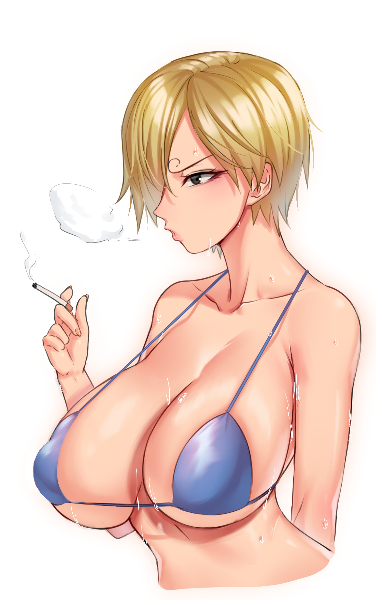 anima_(togashi) bikini_top erect_nipples genderswap one_piece smoking swimsuits vinsmoke_sanji