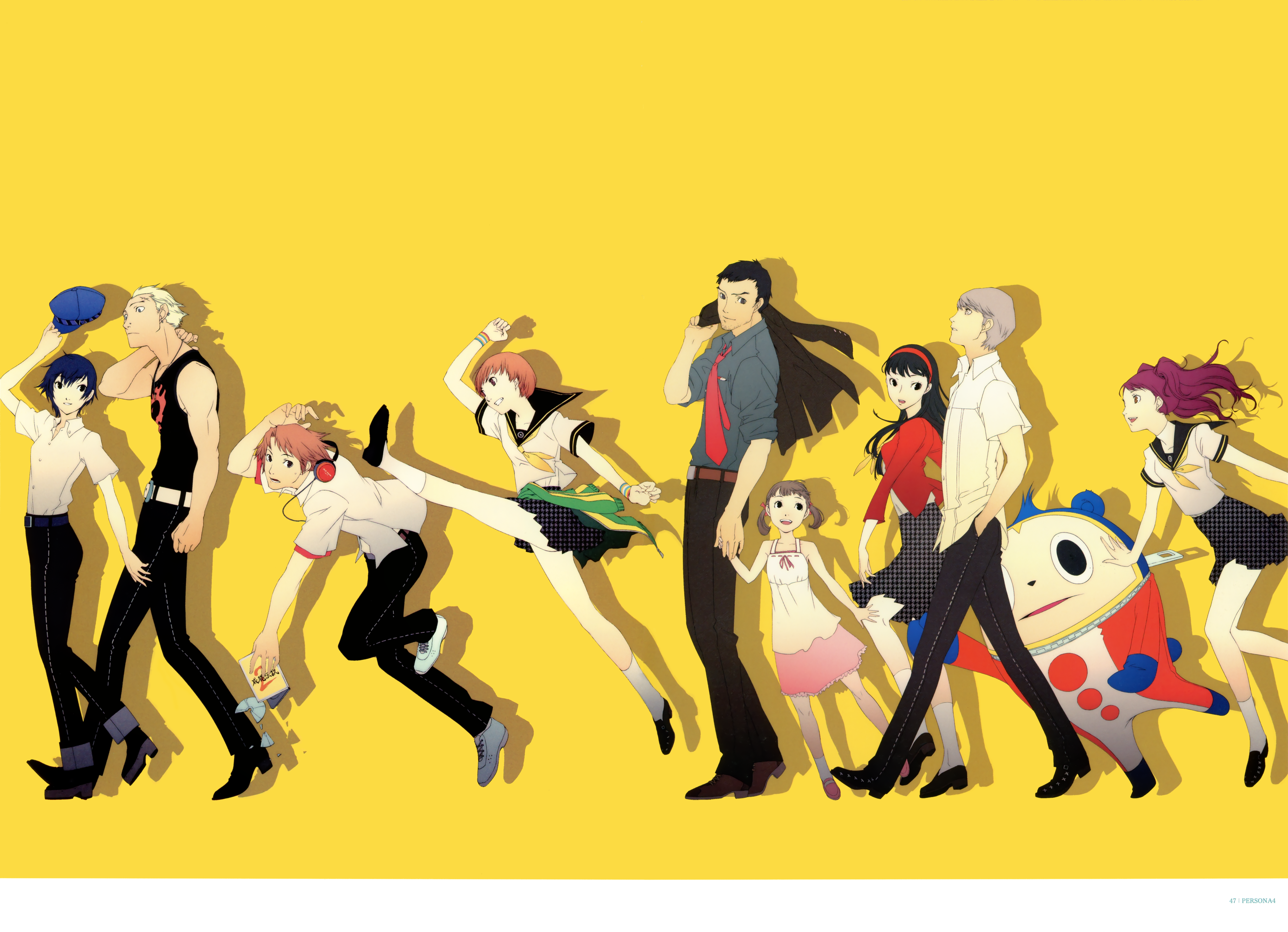 amagi_yukiko doujima_nanako doujima_ryoutarou hanamura_yousuke kujikawa_rise kuma_(persona_4) megaten narukami_yuu persona persona_4 satonaka_chie seifuku shirogane_naoto soejima_shigenori tatsumi_kanji