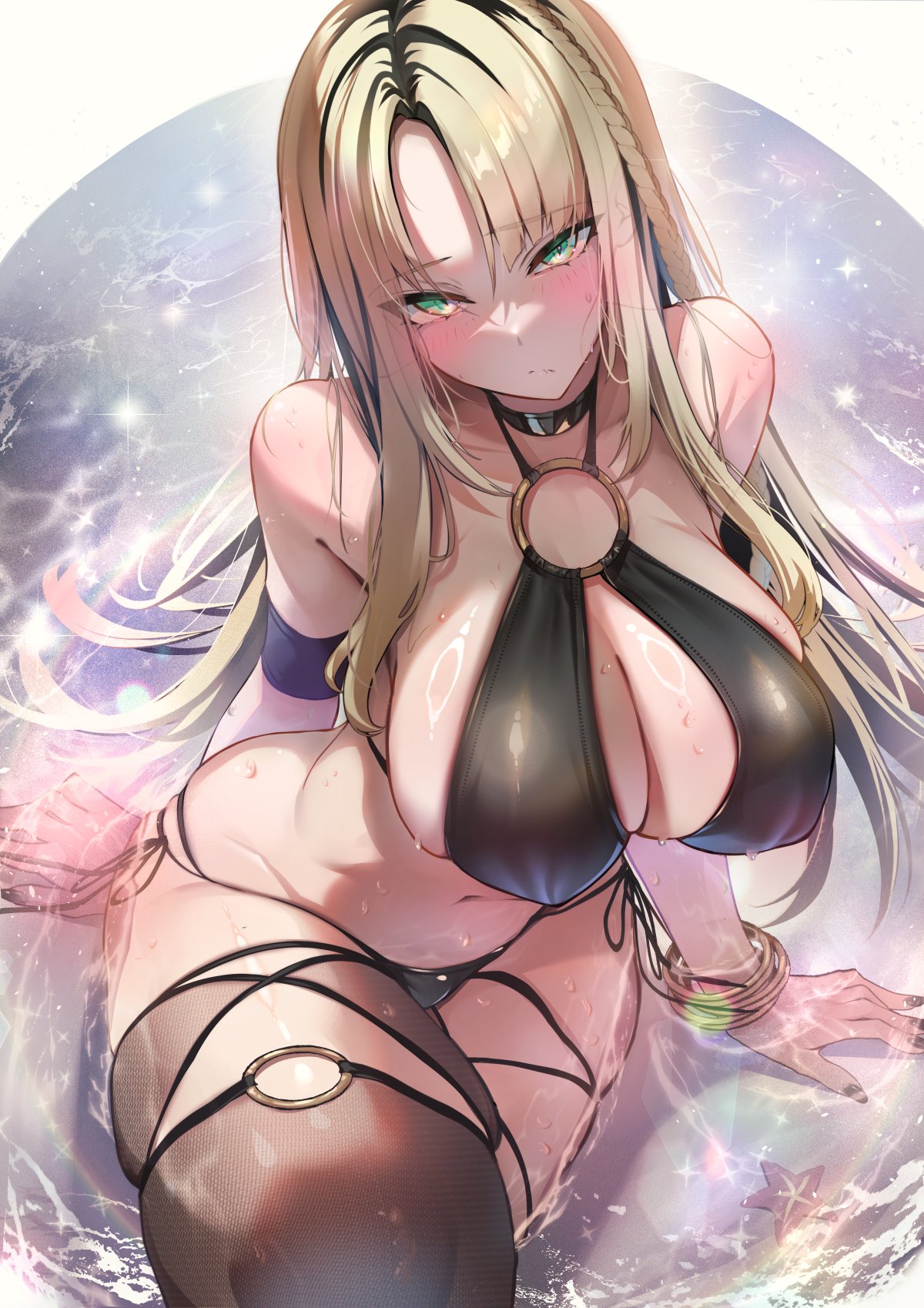 bikini garter hololive hololive_dev_is koganei_niko omoti see_through swimsuits thighhighs wet