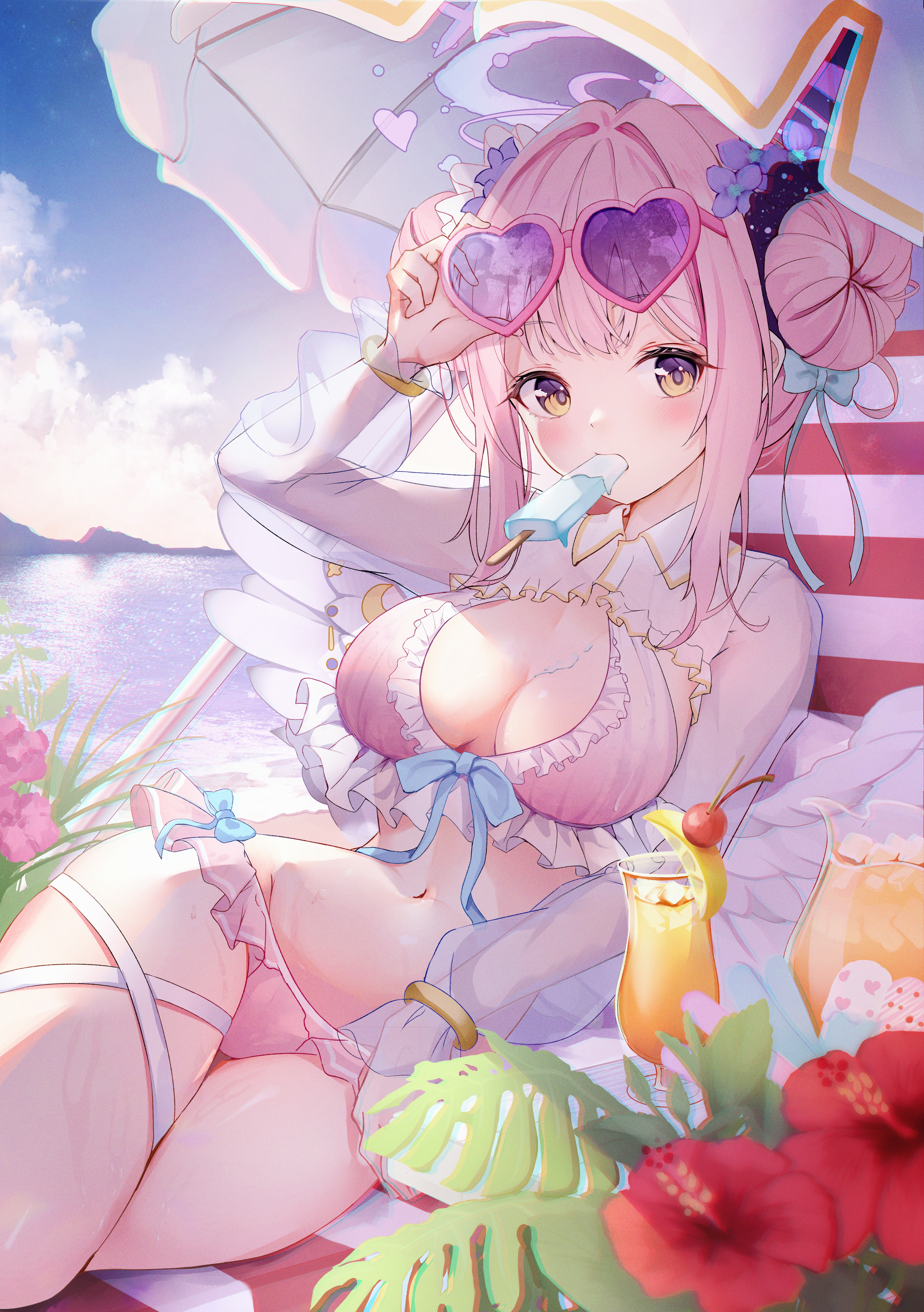 angel artist_revision bikini blue_archive cream garter megane misono_mika see_through swimsuits wet wings yukisaki_mizuchi