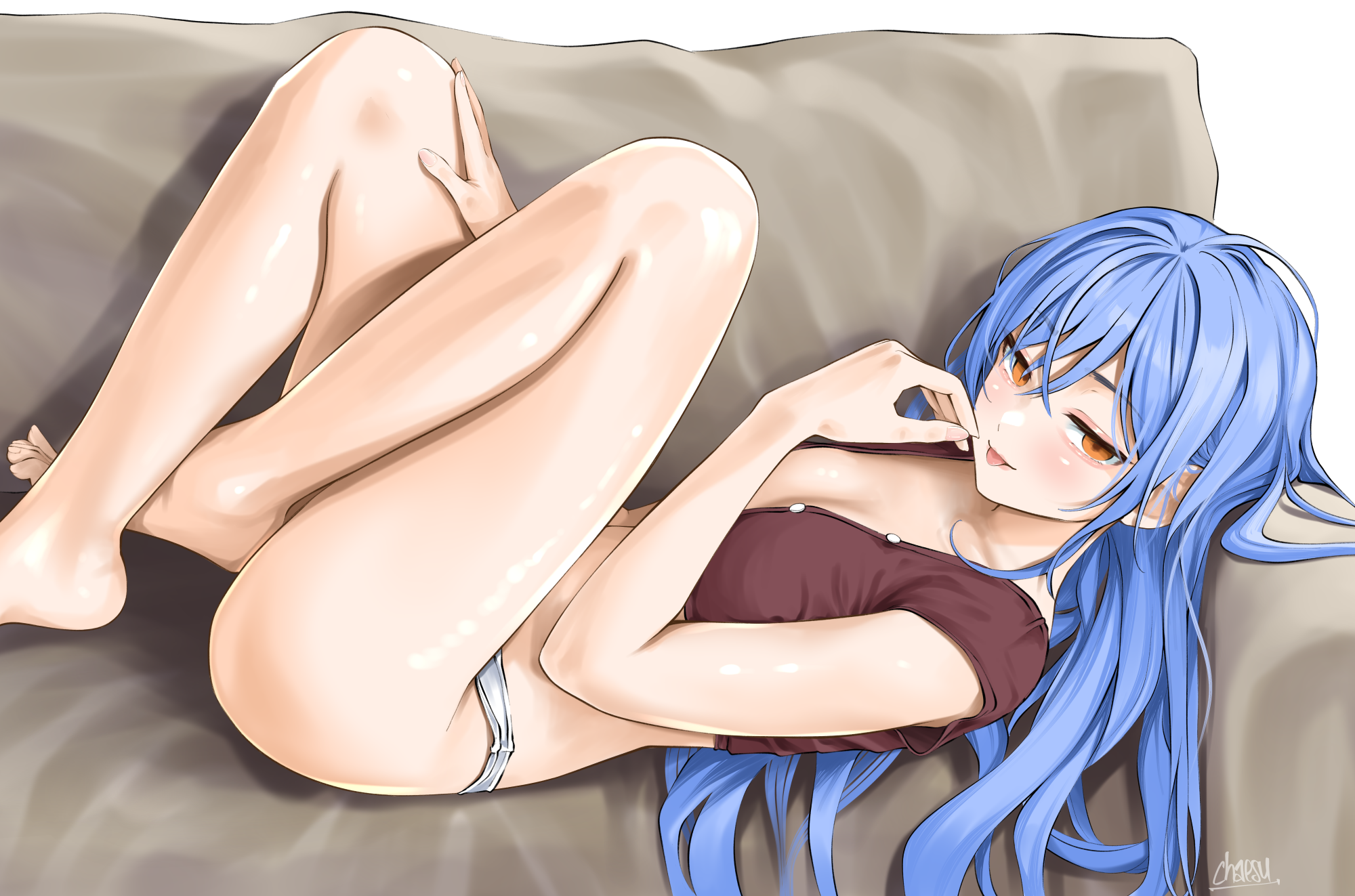 chaesu cleavage minah_(chaesu) no_bra open_shirt pantsu