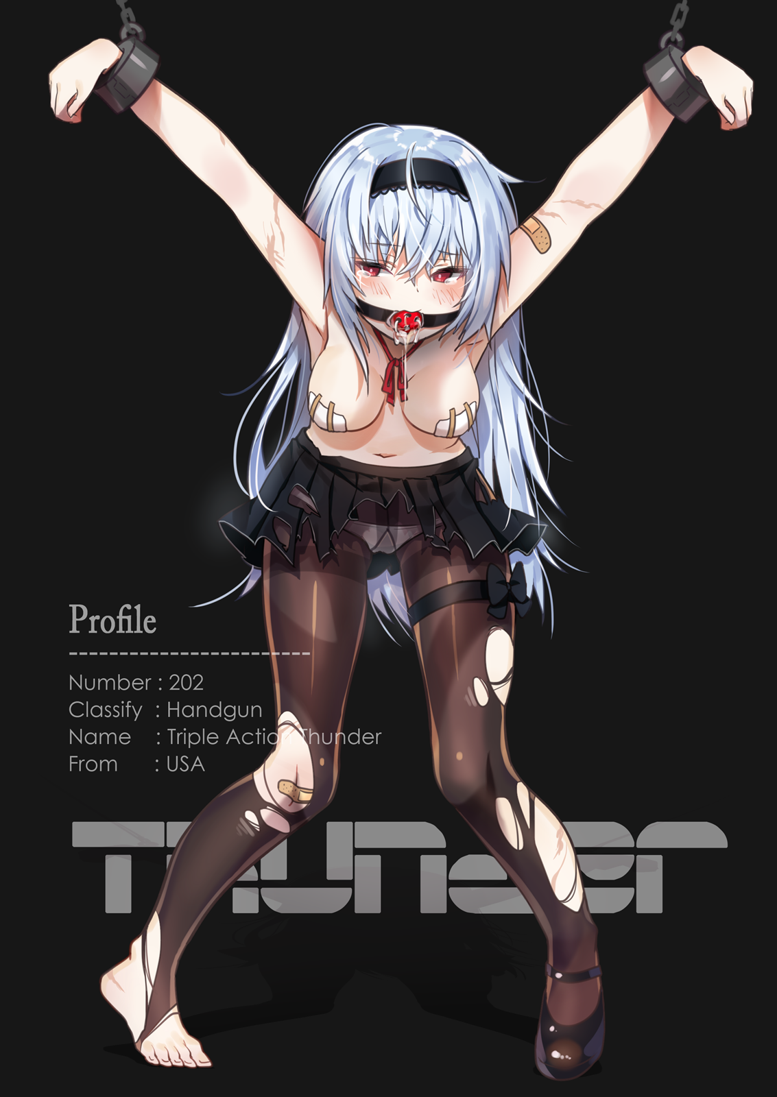 bandaid bondage girls_frontline goyain pantsu pantyhose pasties seifuku thunder_(girls_frontline) topless torn_clothes