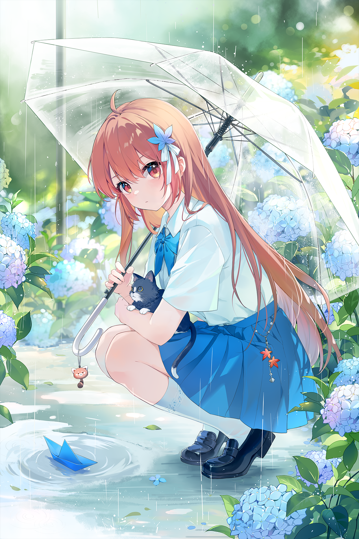 indie_virtual_youtuber morimori_(14292311) neko see_through seifuku umbrella wet_clothes