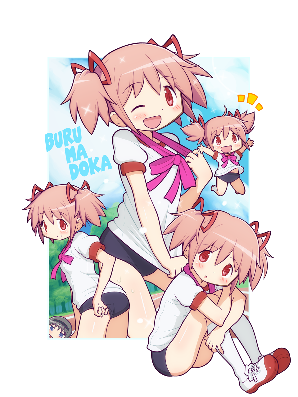 akemi_homura chibi gecchu gym_uniform kaname_madoka puella_magi_madoka_magica