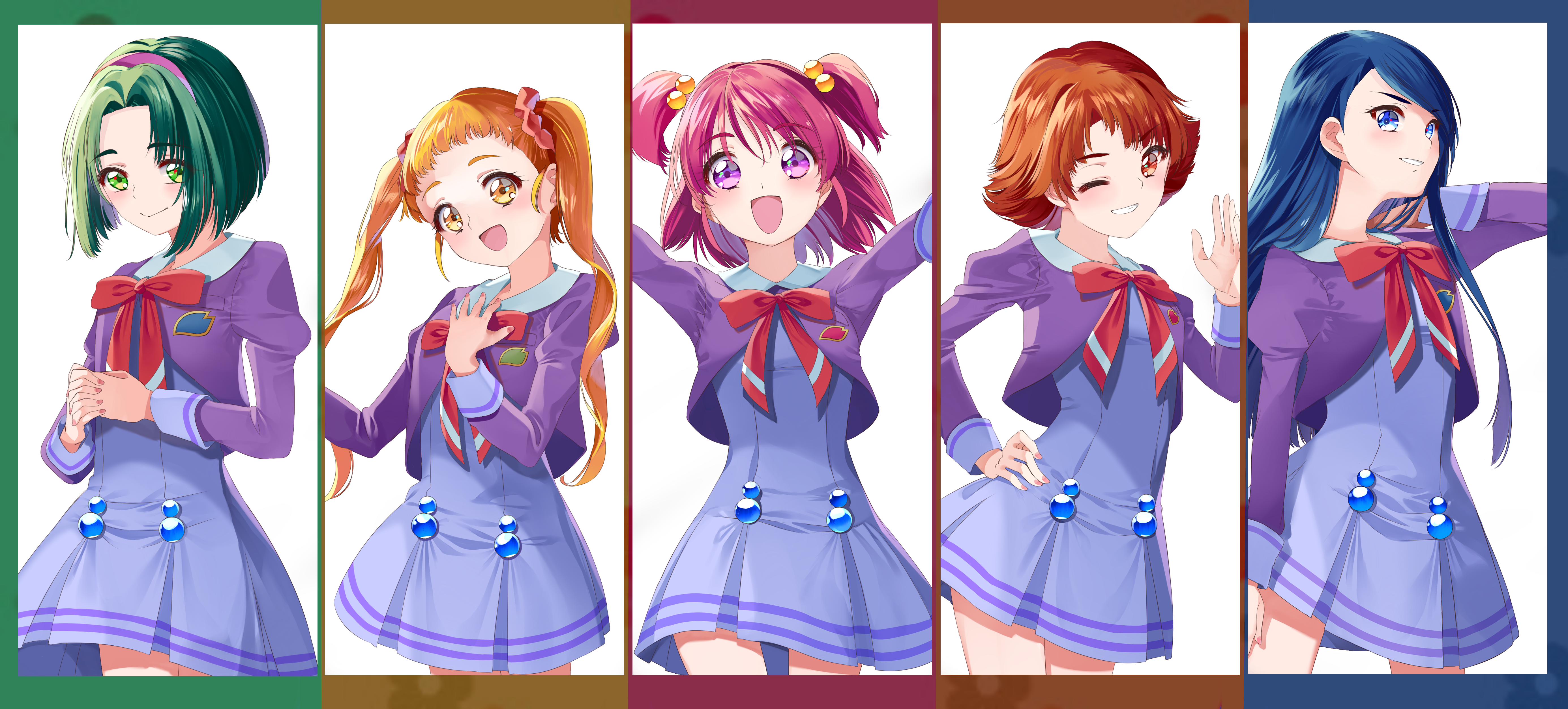 akimoto_komachi kasugano_urara minazuki_karen natsuki_rin precure seifuku yes!_precure_5 yumehara_nozomi yuutarou_(pixiv822664)