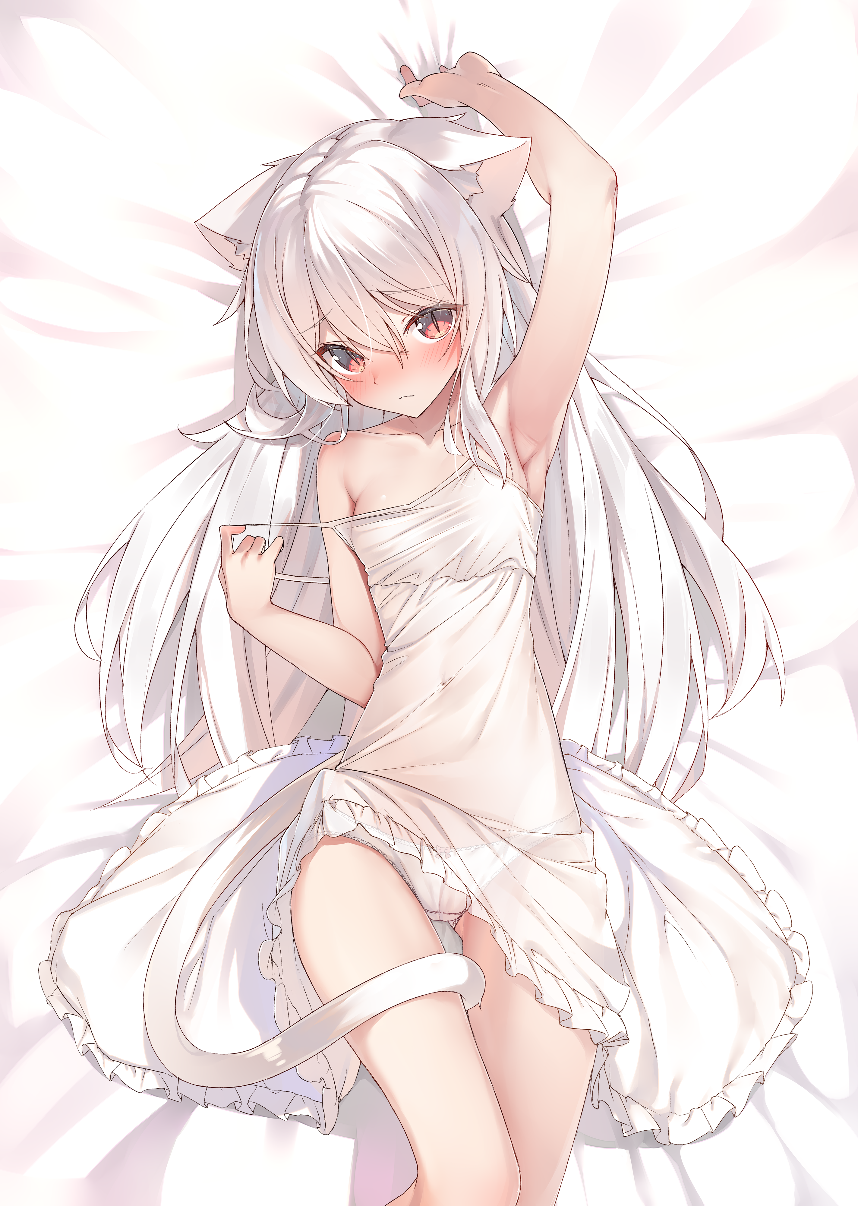 animal_ears cameltoe lingerie loli nekomimi no_bra pantsu see_through shiro_youduki skirt_lift tail undressing