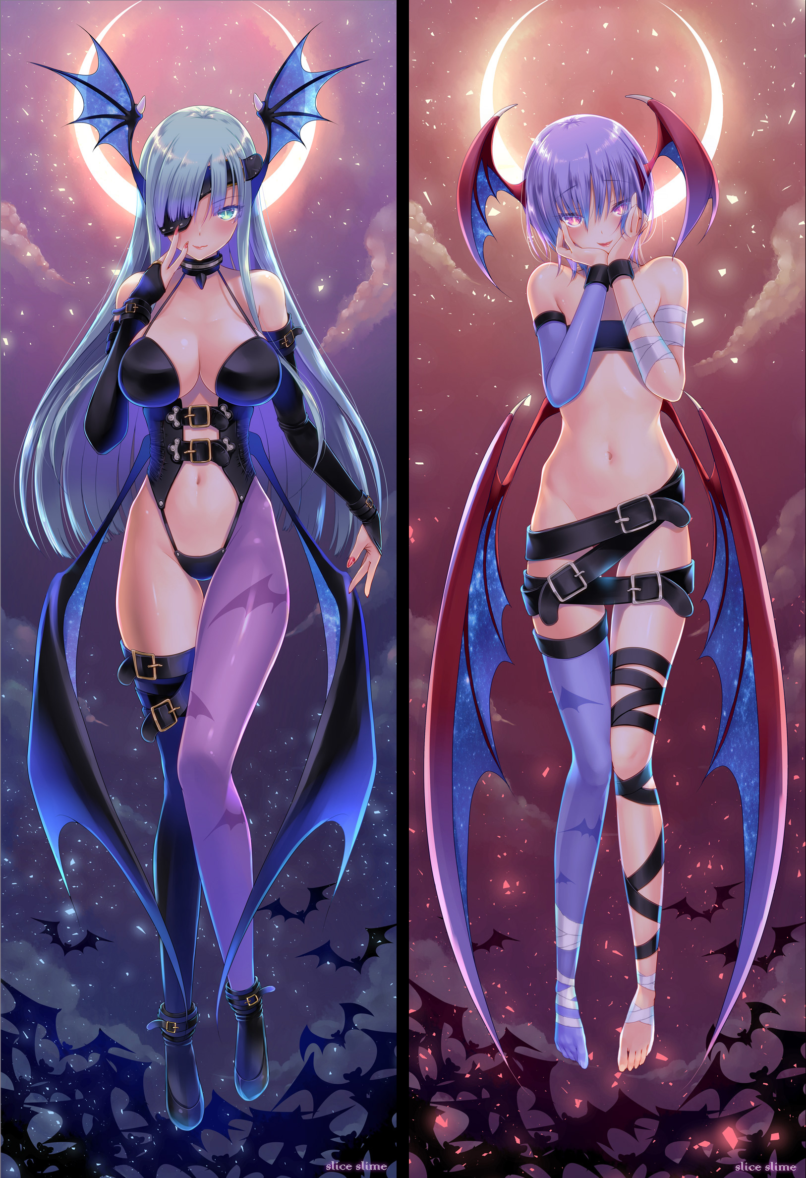 108_gou cleavage dakimakura dark_stalkers eyepatch lilith_aensland morrigan_aensland no_bra thighhighs wings