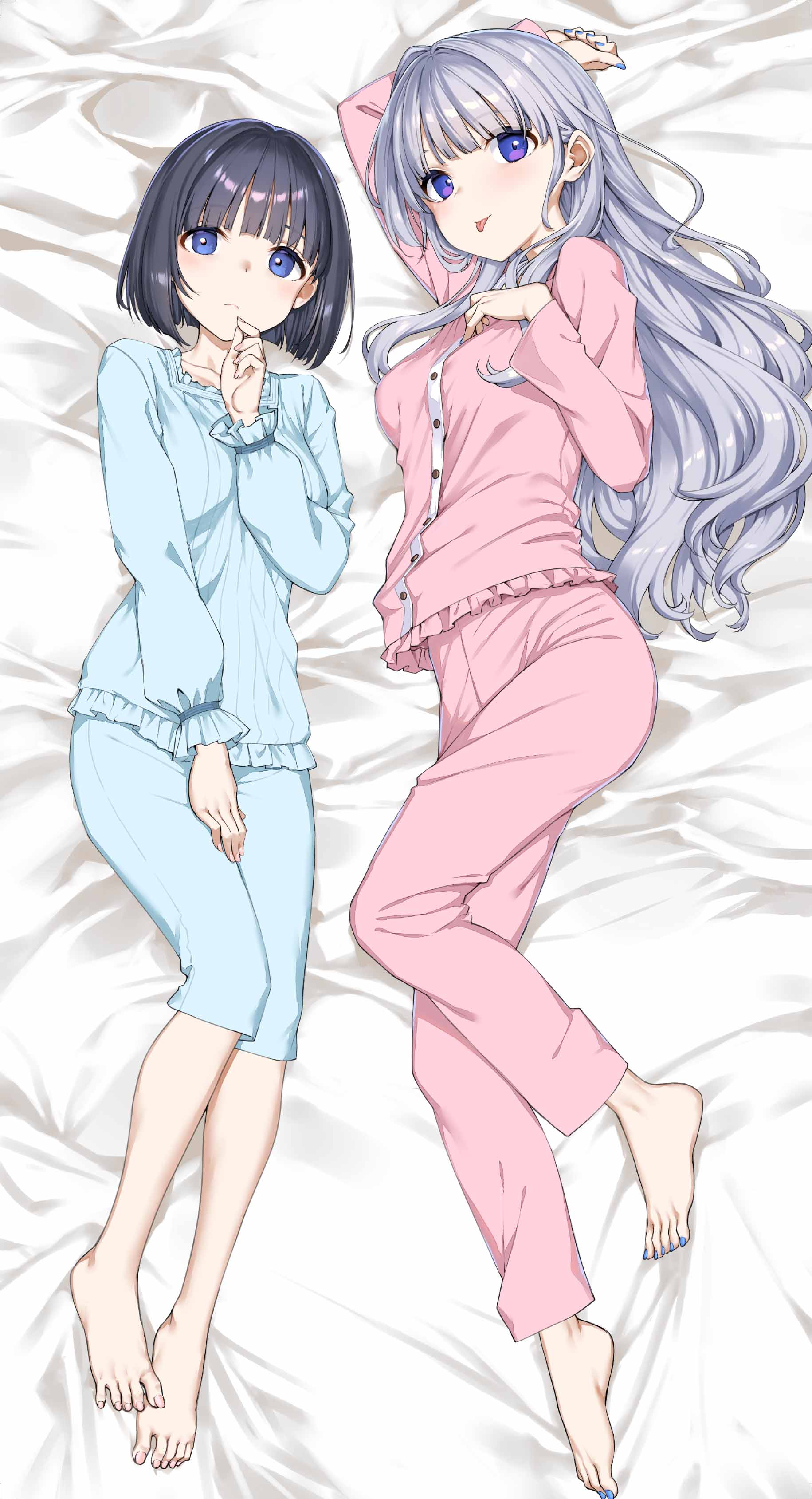 aliasing amasaki_kaguya breast_hold dakimakura kuguri_uika kuromaku_game pajama takayaki