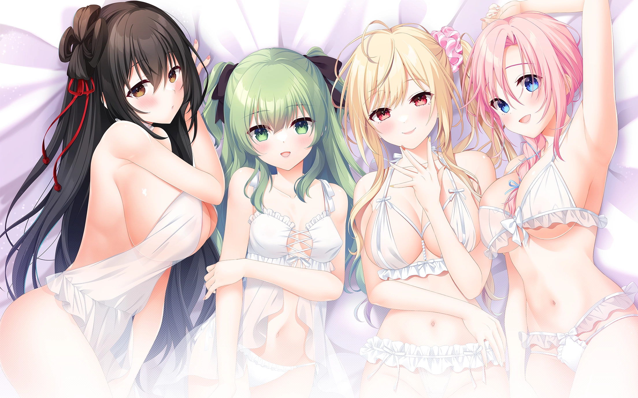 akatsuka_haru bra hook k-ko lingerie mango_purin momouchi_kaede natori_misa pantsu sawa_chiaki secret_love_(kari) see_through string_panties