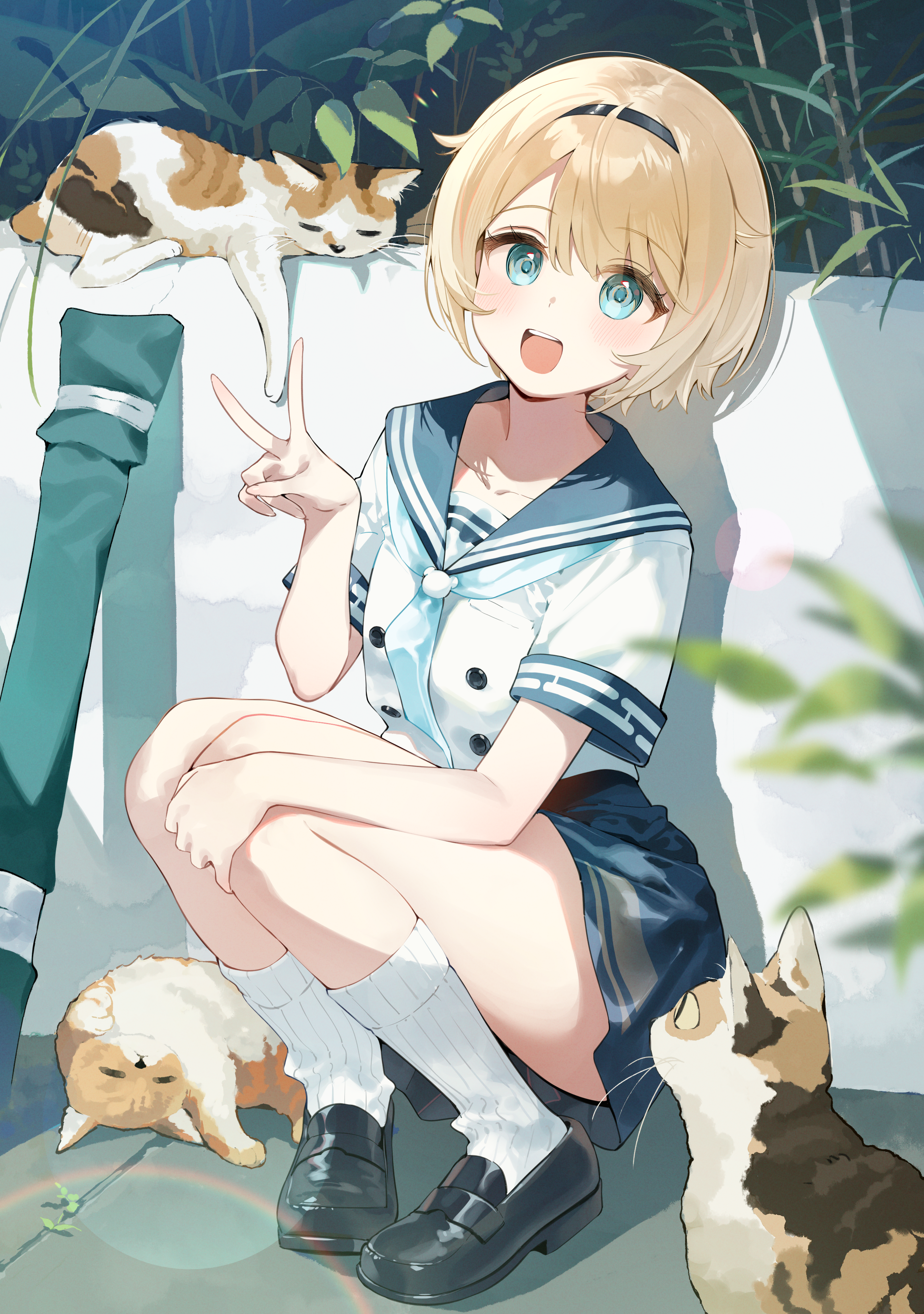 hana_mori hololive kazama_iroha neko seifuku