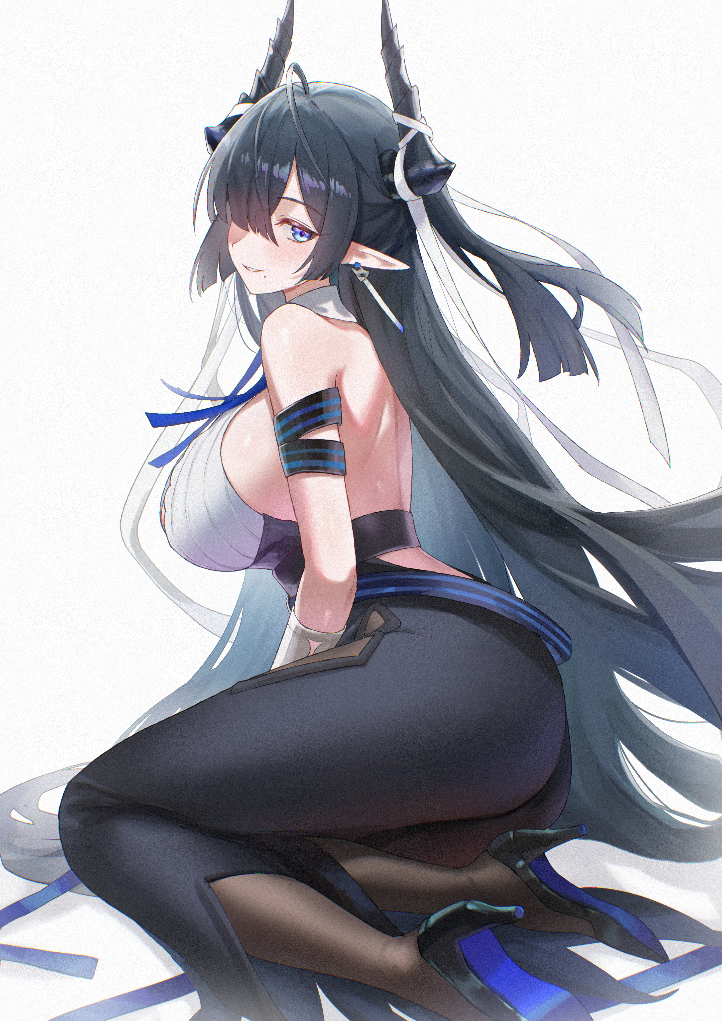 arknights c113oreo heels horns no_bra pantyhose pointy_ears qalaisa_(arknights)