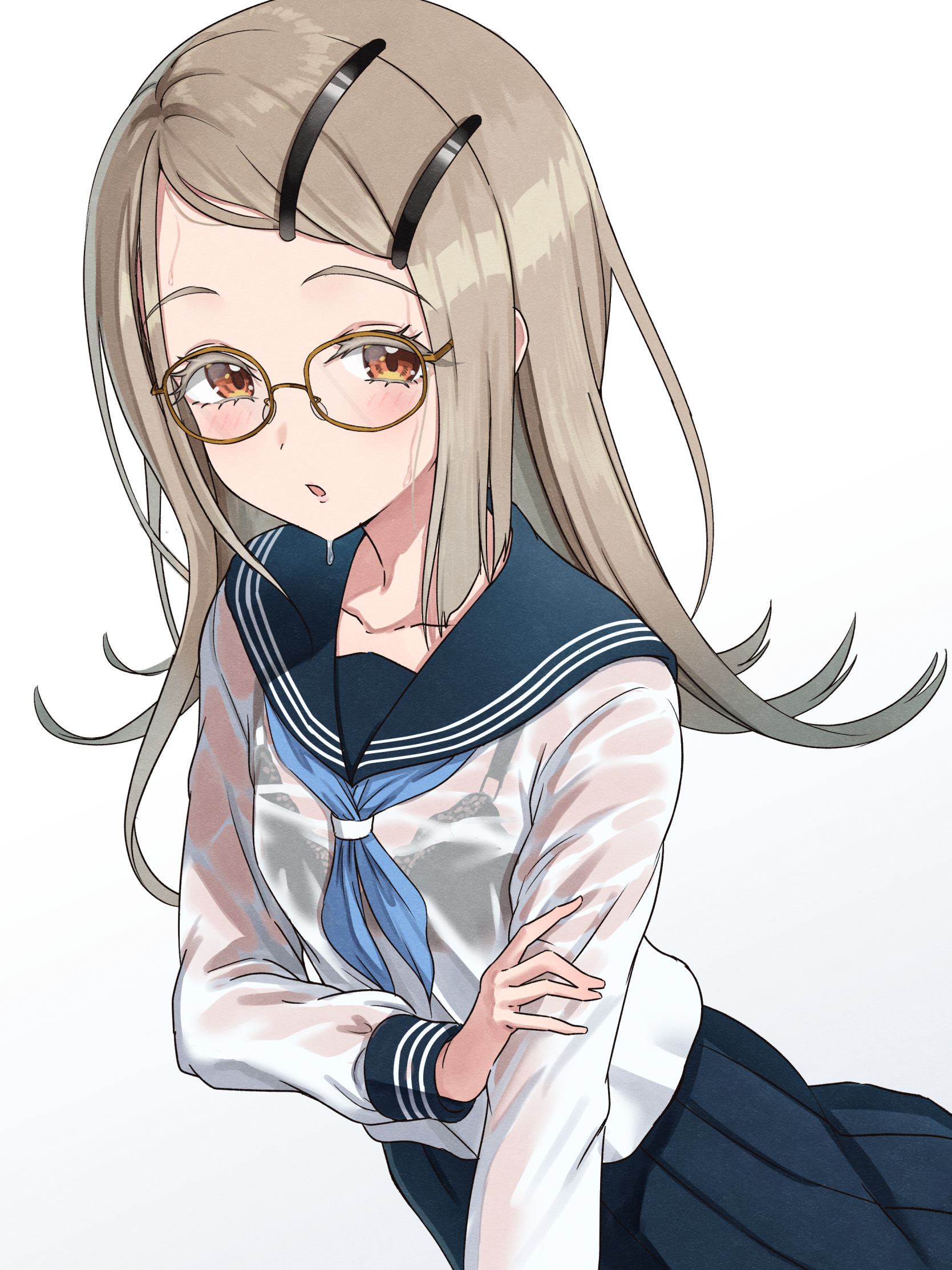 bra gakuen_idolm@ster megane see_through seifuku shinosawa_hiro tagme the_idolm@ster wet_clothes